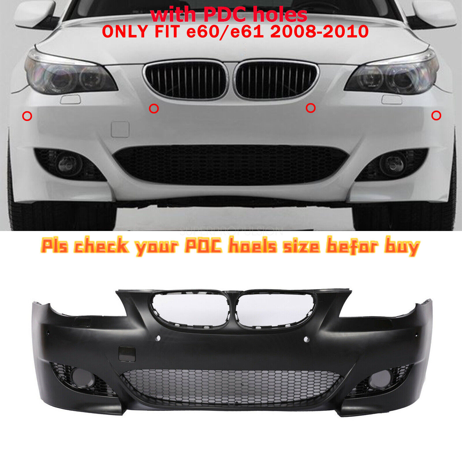 M5 Style Air Duct Type Front Bumper Cover W/ PDC For BMW 5 Series E60 E61 08-10