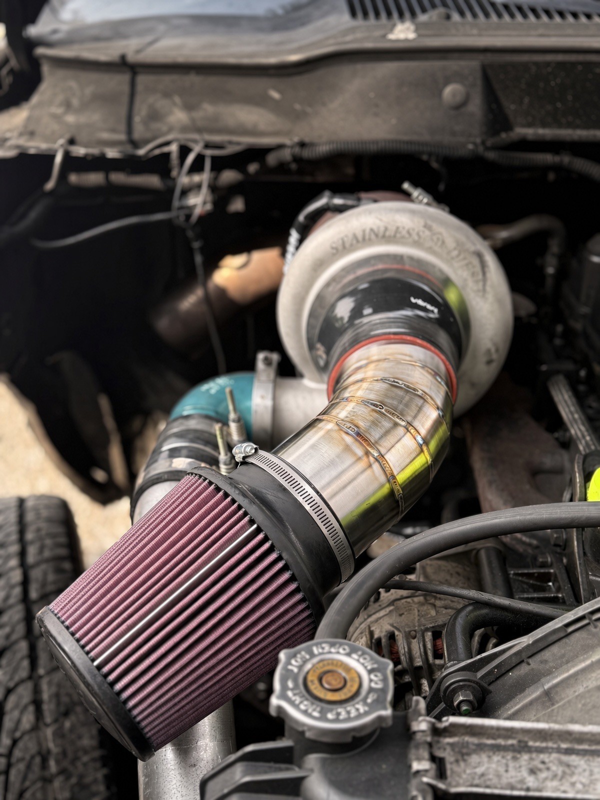 Cold air Intake Pie cut stainless for high mount 2g swap s400 series Cummins. 