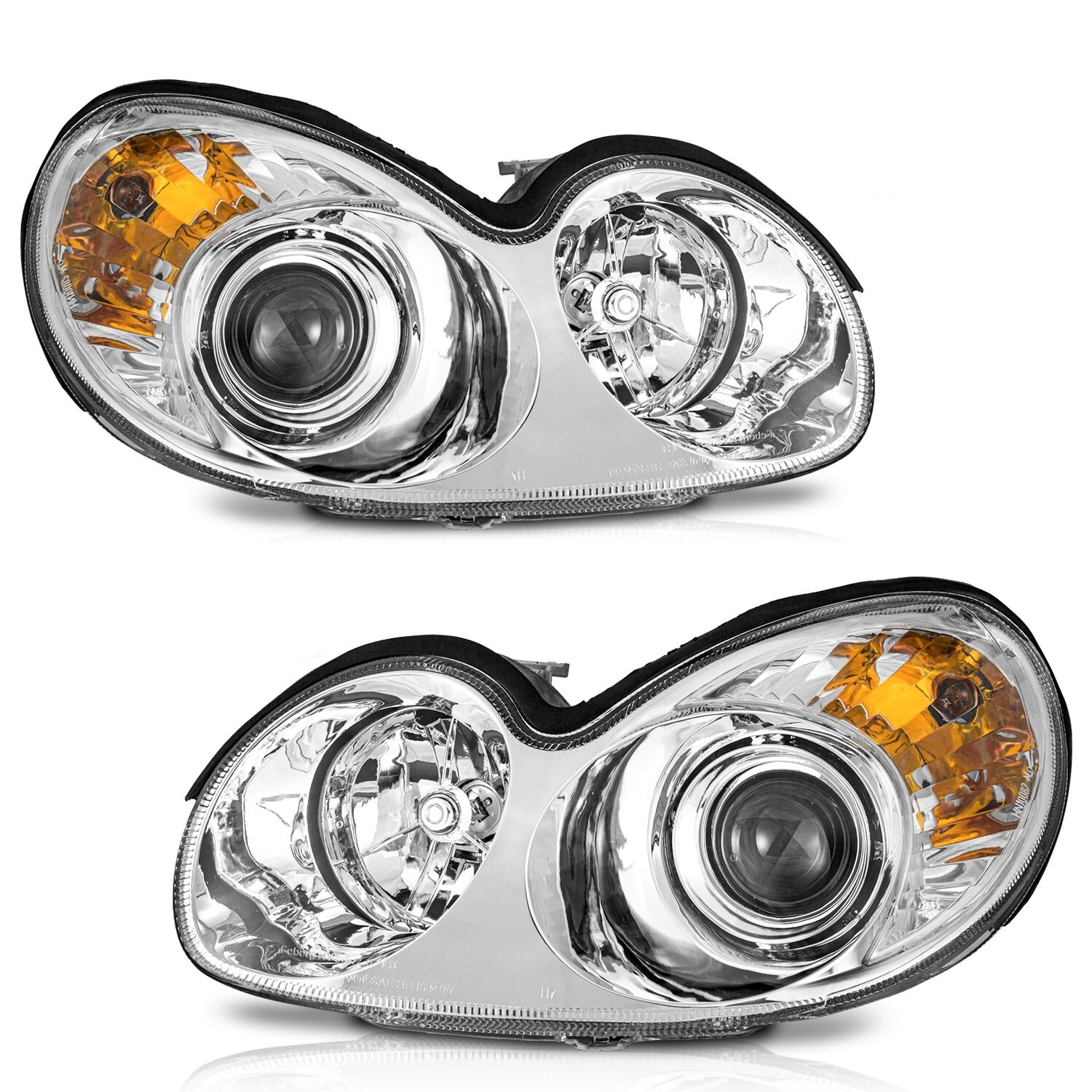 WEELMOTO Pair Headlights Assembly For 2002-2005 Hyundai Sonata Chrome with Bulbs