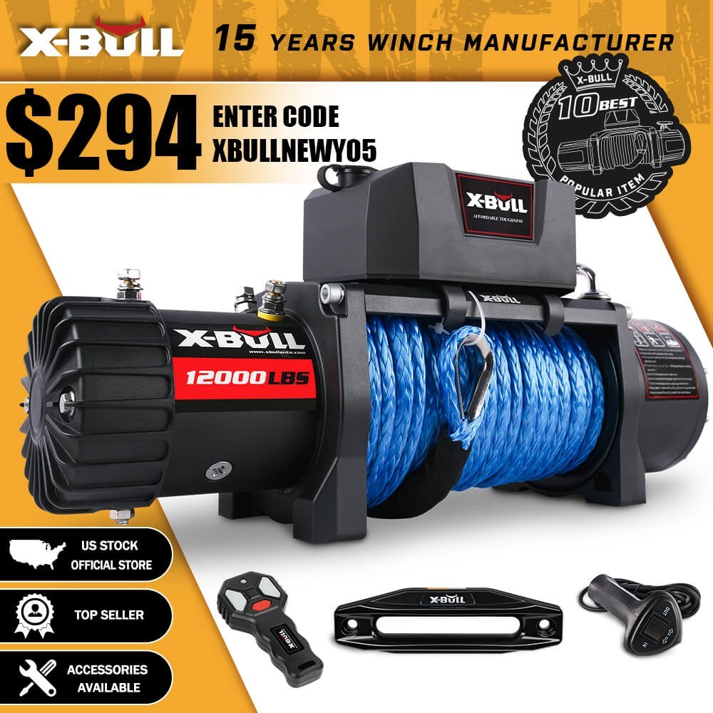 X-BULL 12000LBS Electric Winch 12V 12K Winch Synthetic Rope Towing Trailer 4WD X-BULL 12000LBS Electric Winch 12V 12K Winch Synthetic Rope Towing Trailer 4WD