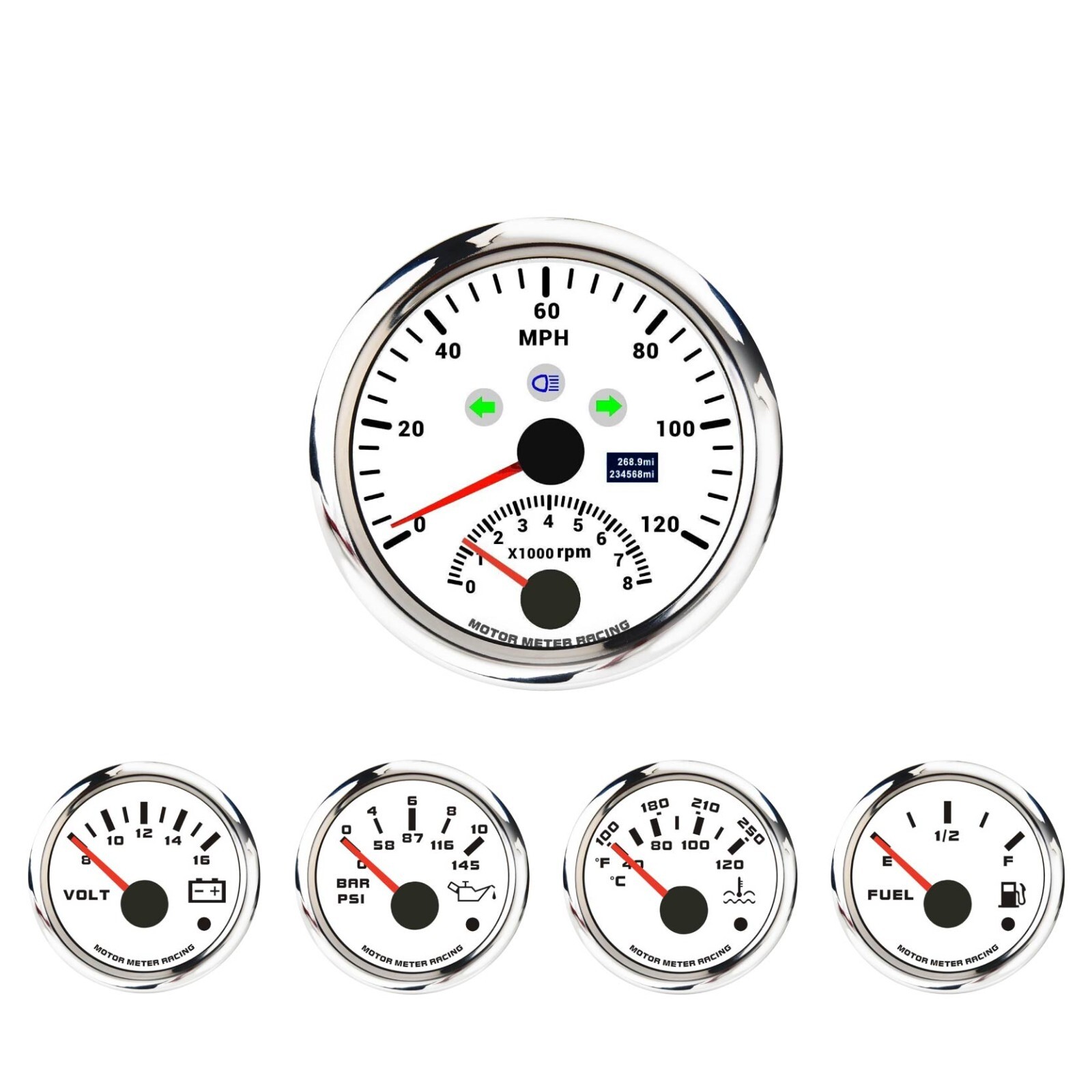 W PRO 5 Gauge Set 85mm GPS Speedometer Tachometer 120 MPH Turn Signal High Beam