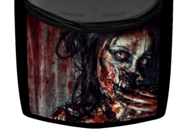 Bloody Zombie Woman Horror Truck Hood Wrap Vinyl Car Graphic Decal 58\