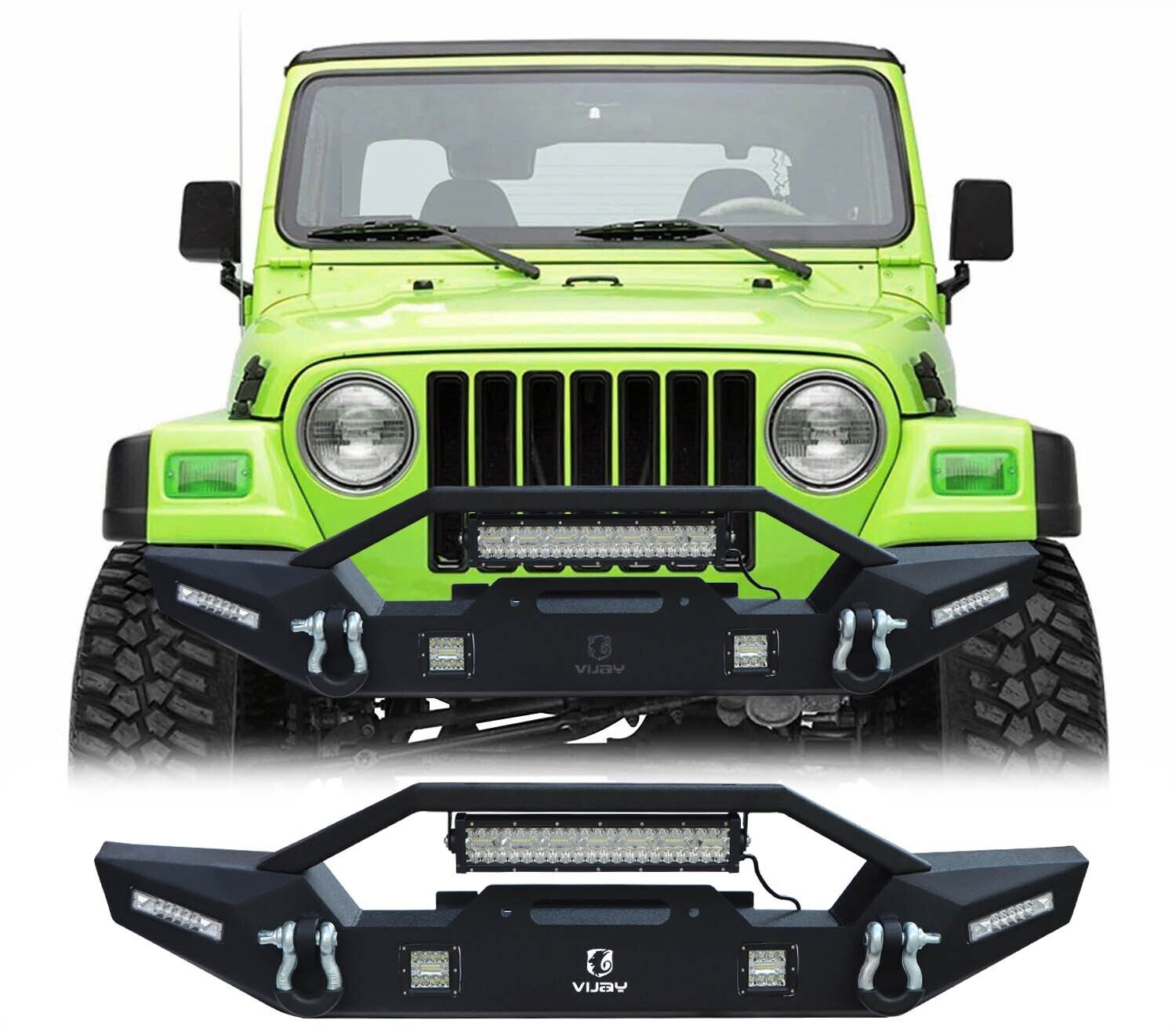 Vijay New Front Bumper W/Winch Plate&LED Lights For 1997-2006 Jeep Wrangler TJ