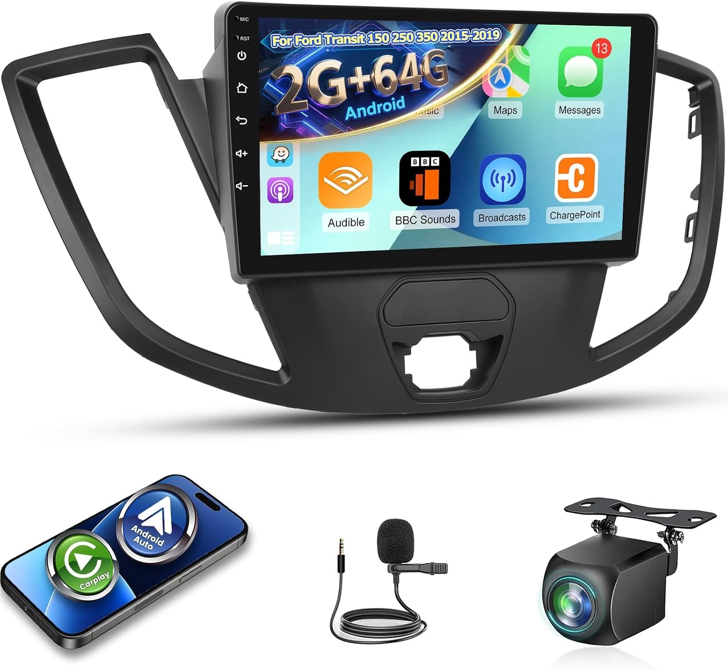CAR STEREO RADIO GPS NAVI CARPLAY 2G+64GB FOR FORD TRANSIT 150 250 350 2015-2019