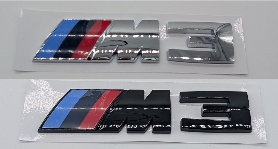 M3 BADGE FOR REAR TRUNK GLOSS BLACK OR CHROME 120mm x 25mm