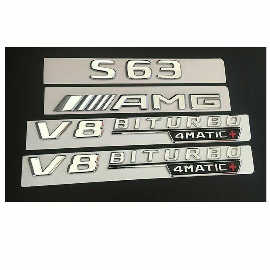 Chrome S63 AMG V8 BITURBO 4MATIC+ Trunk Fender Badges Emblems for Mercedes Benz Chrome S63 AMG V8 BITURBO 4MATIC+ Trunk Fender Badges Emblems for Mercedes Benz