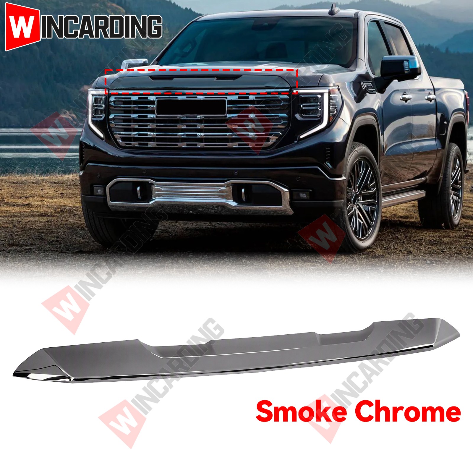 For 2022-2024 GMC Sierra 1500 Smoke Chrome Front Upper Top Grille Molding Trim