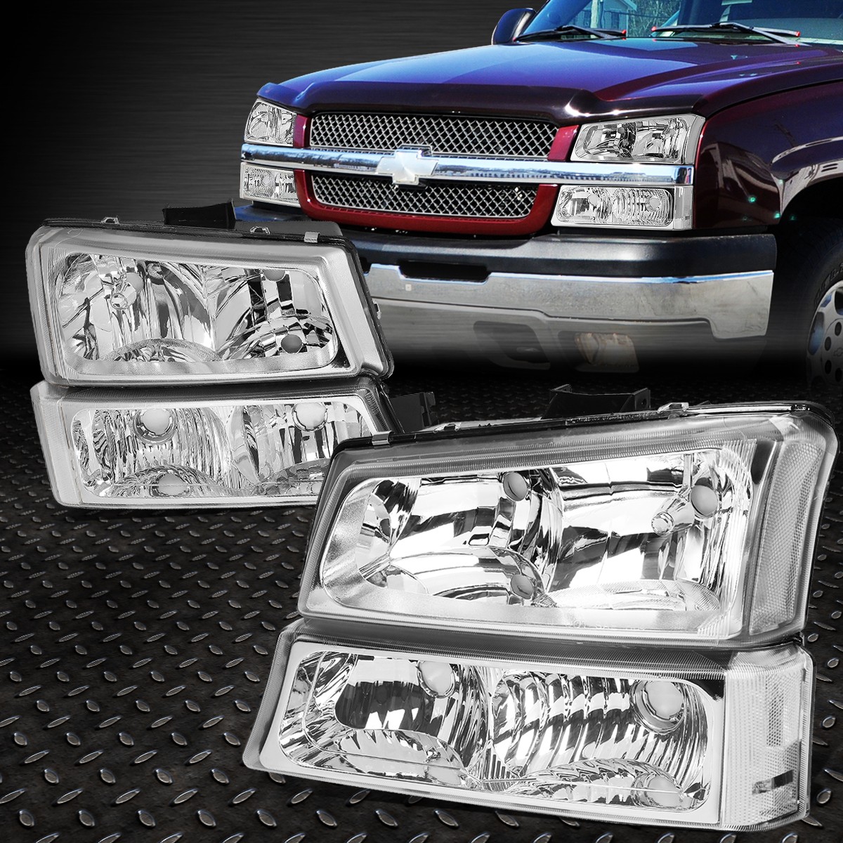 For 03-06 Chevy Silverado 1500-3500 Avalanche Headlight Bumper Lamps Chrome Pair For 03-06 Chevy Silverado 1500-3500 Avalanche Headlight Bumper Lamps Chrome Pair