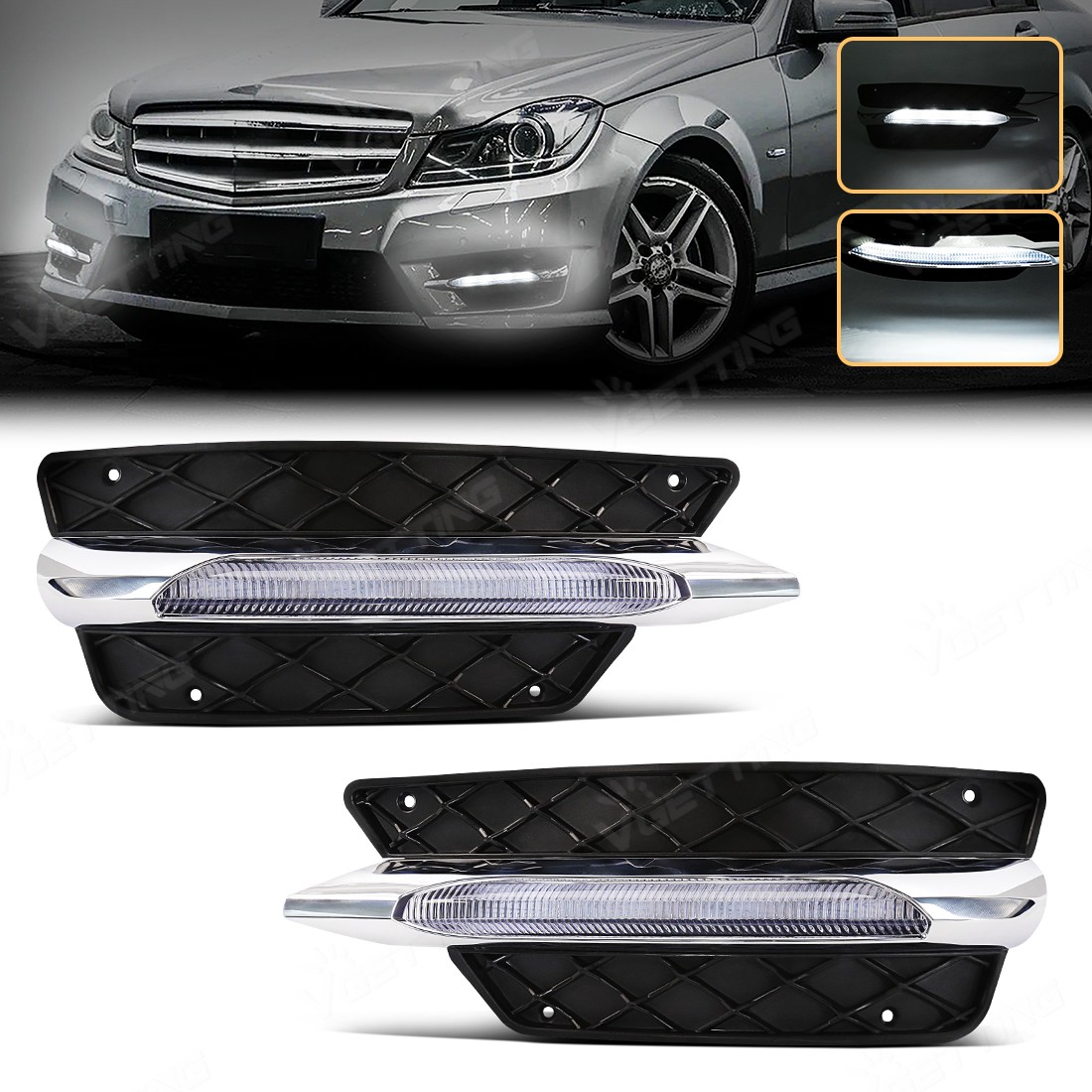 For 2013-2014 Mercedes-Benz W204 C-Class LED DRL Daytime Running Lights Fog Lamp
