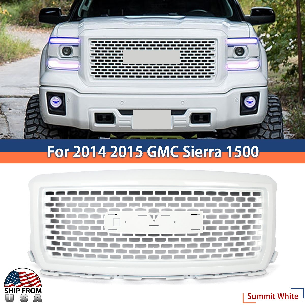 Painted Summit White Denali Style Mesh Grille For 2014-2015 GMC Sierra 1500 USA Painted Summit White Denali Style Mesh Grille For 2014-2015 GMC Sierra 1500 USA