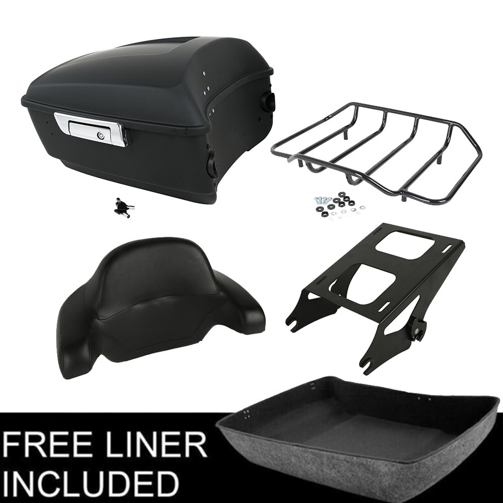 Matte Black King Trunk Backrest Two Up Mount Rack Fit For Harley Touring 14-up