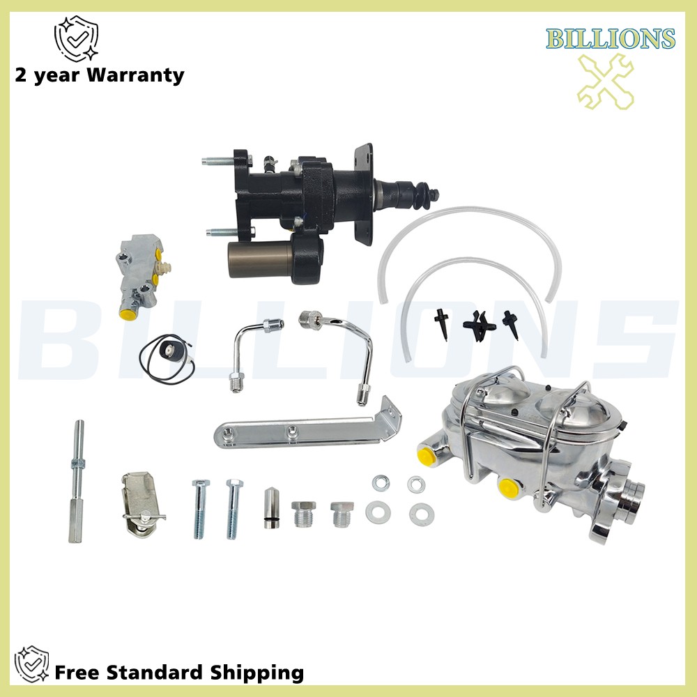 Chrome Hydraulic Power Brake Booster Hydrobooster Master Kit Universal Disc/Disc