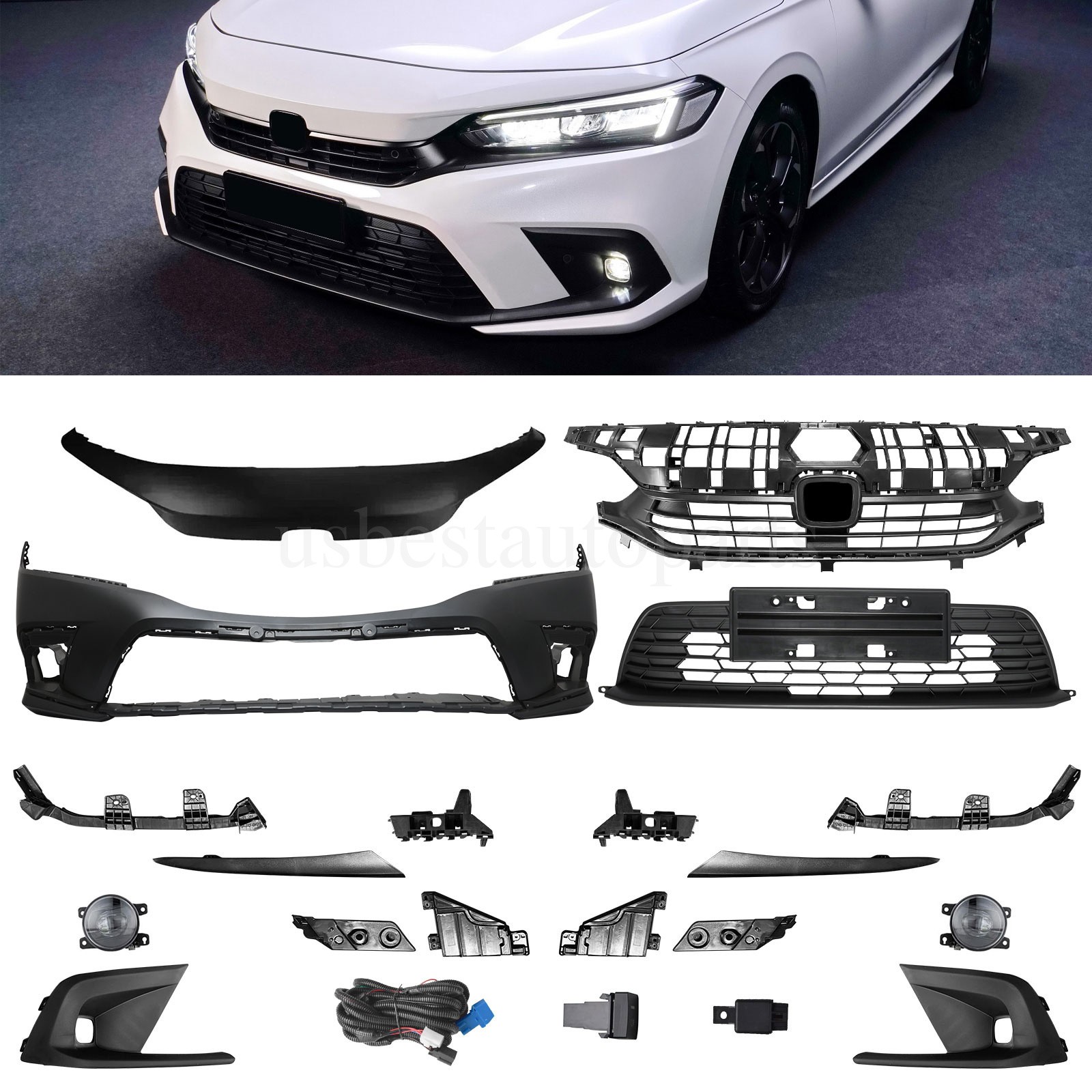 Fits 2022 2023 2024 Honda Civic Sedan Excluding Type R Front Bumper Cover Kit