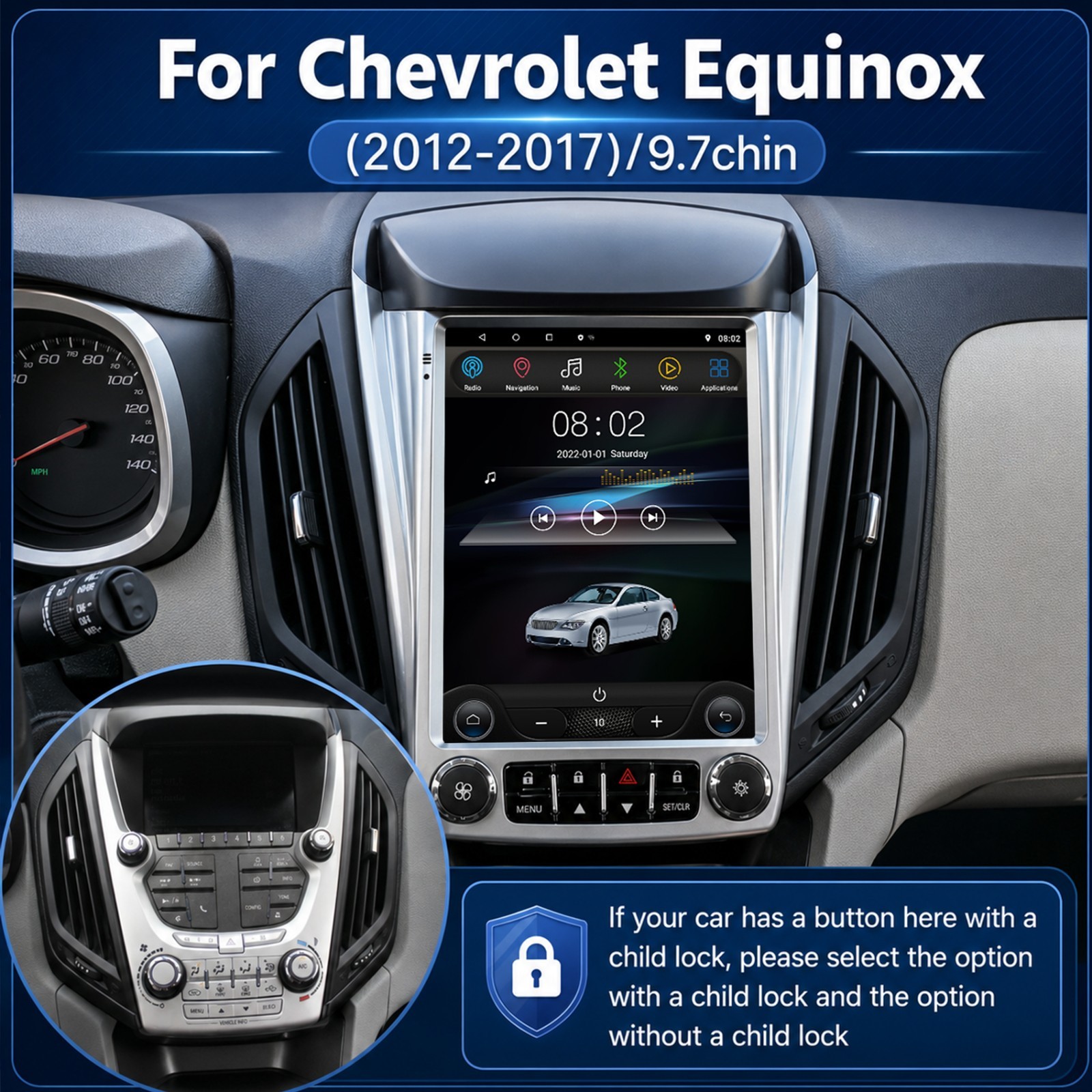 Android 15 Fits Chevrolet Equinox 2010-2017 Car Radio GPS Player Stereo CarPlay