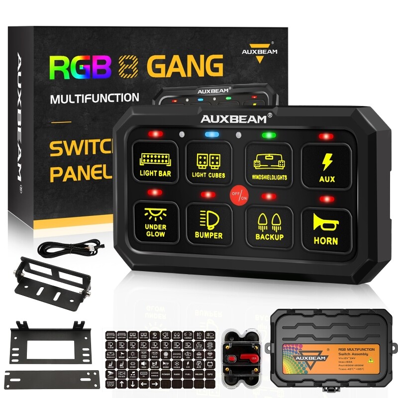Auxbeam 8 Gang Switch Panel RGB LED Car Switch Panel Circuit Control 12/24V 60A