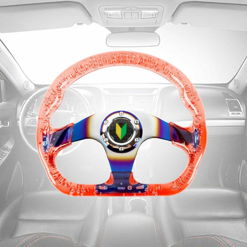6-Holes JDM Deep Dish Clear Crystal Bubble Burnt Blue Spoke Steering Wheel