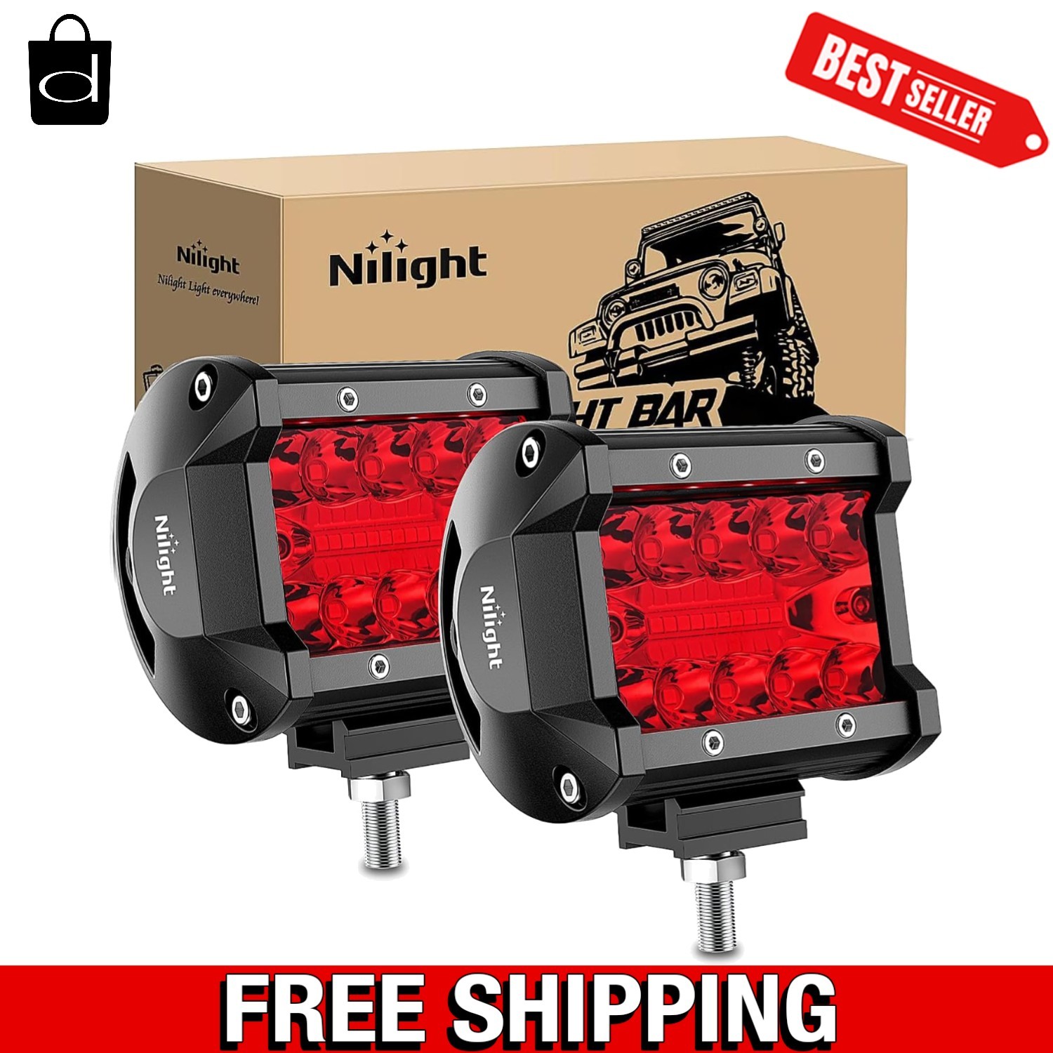 2PCS 4-Inch 60W Red LED Light Pods -  Flood Spot Combo for Clear Visibility