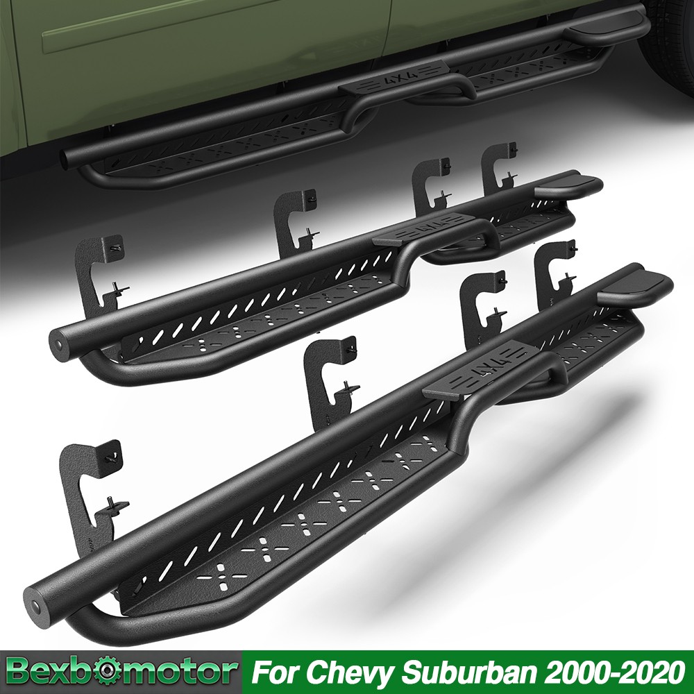 2X Steel Running Board Side Step Nerf Bar For 2006-2020 Chevy Suburban Crew Cab