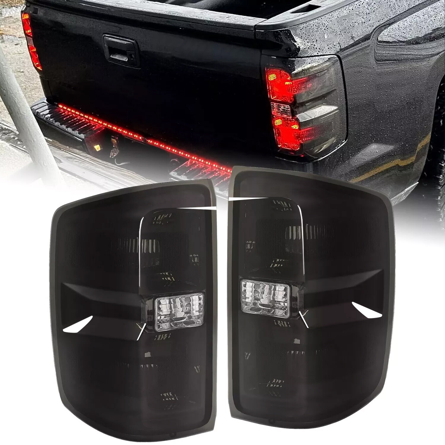 Black Brake Tail Light Assembly For Chevy Silverado 1500 2500 3500 2014-2019
