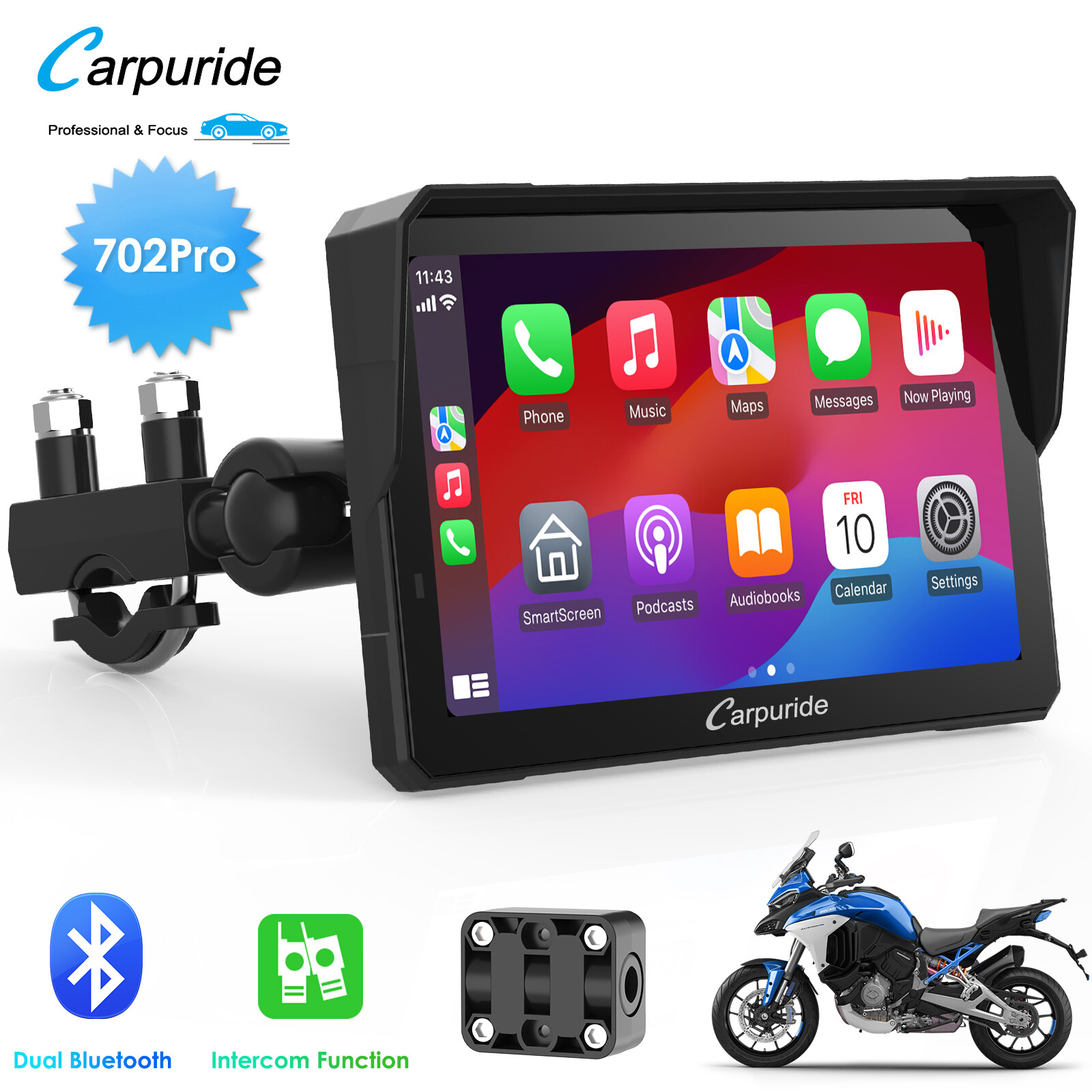 Carpuride W702Pro Moto Carplay Intercom Function Wireless CarPlay Android Auto