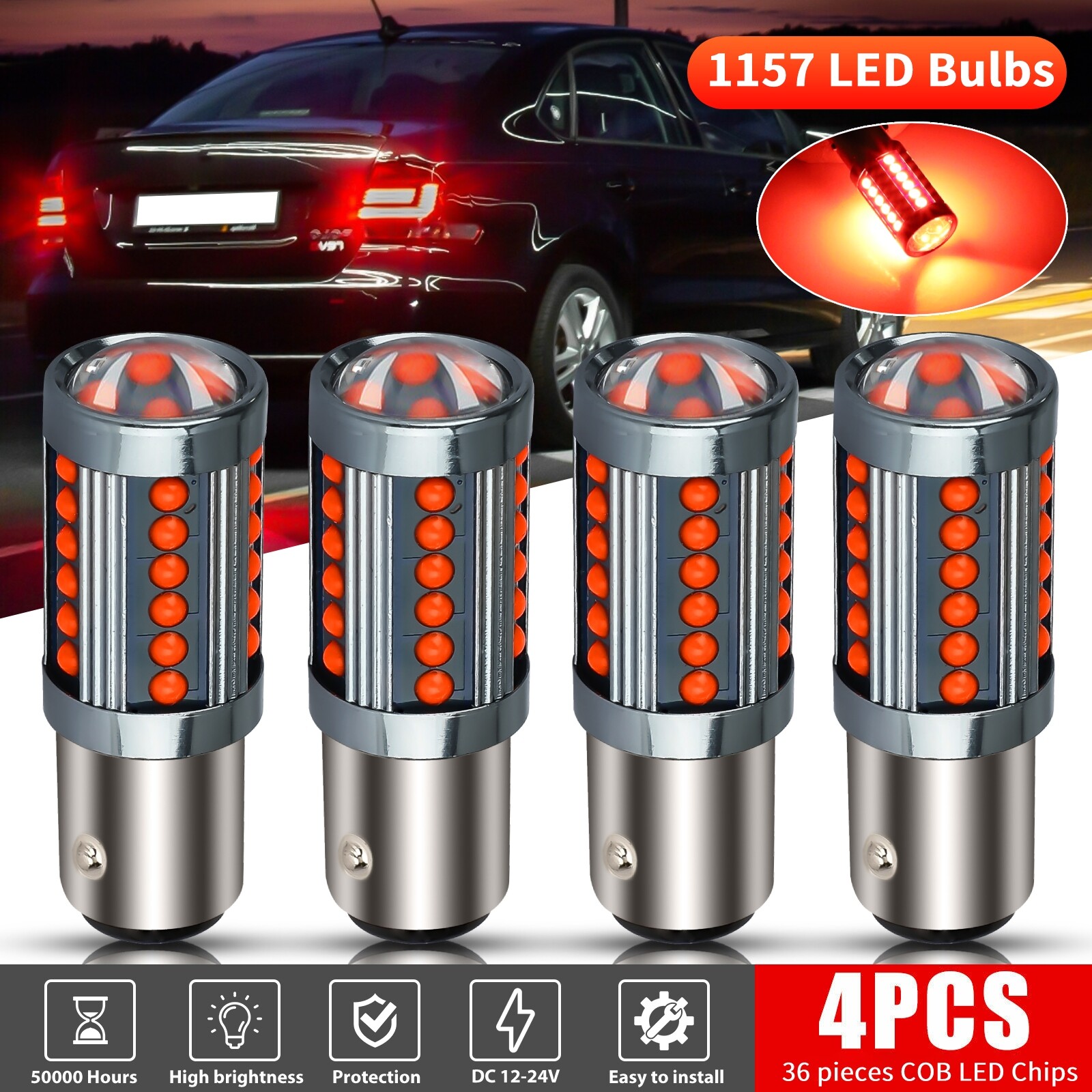4x 1157 LED Tail Stop Brake Turn Signal Light Bulbs 2057 2357 BAY15D Bright Red