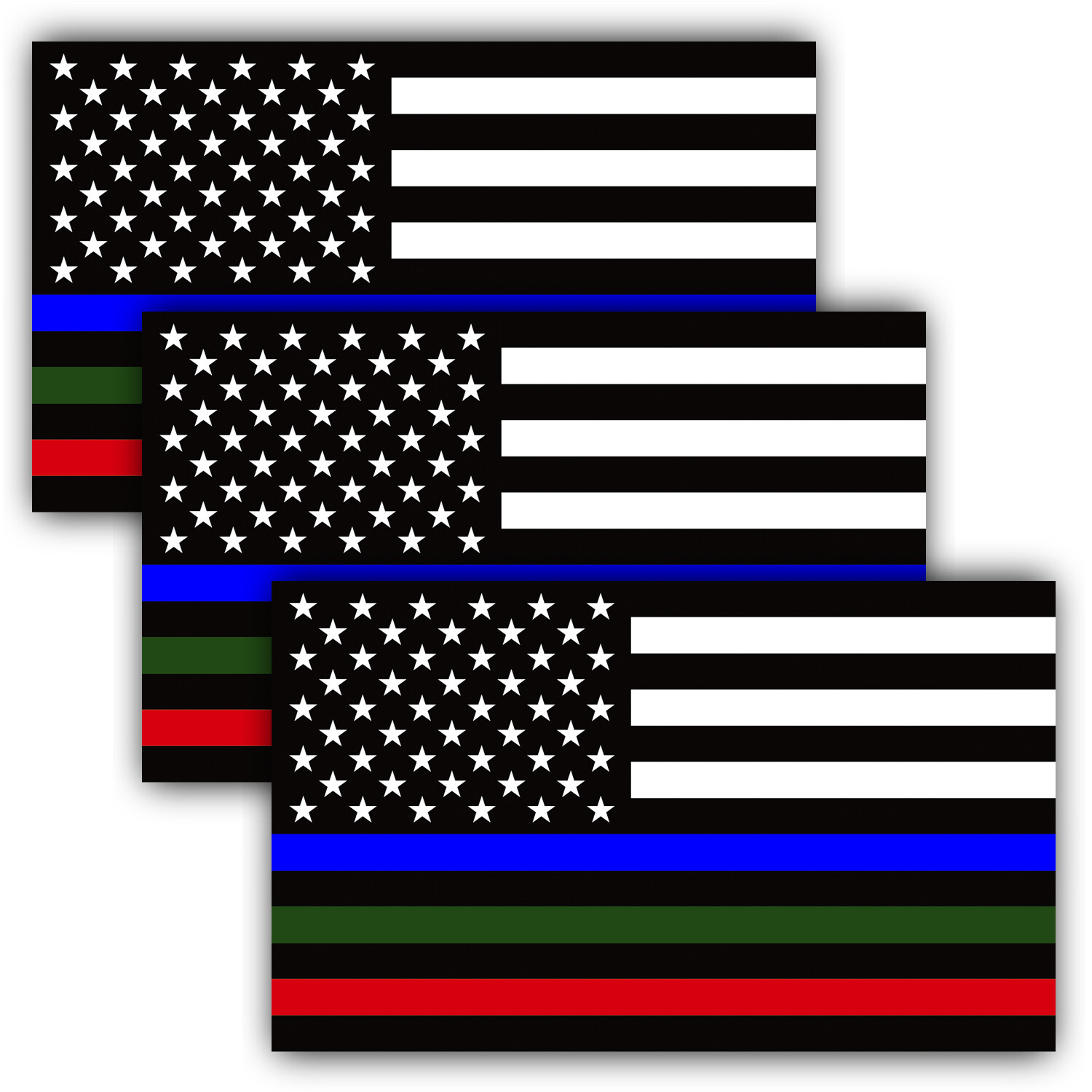 ANLEY 5x3 inch Thin Line US Flag Decal - American Flag Car Stickers (3 Pack)