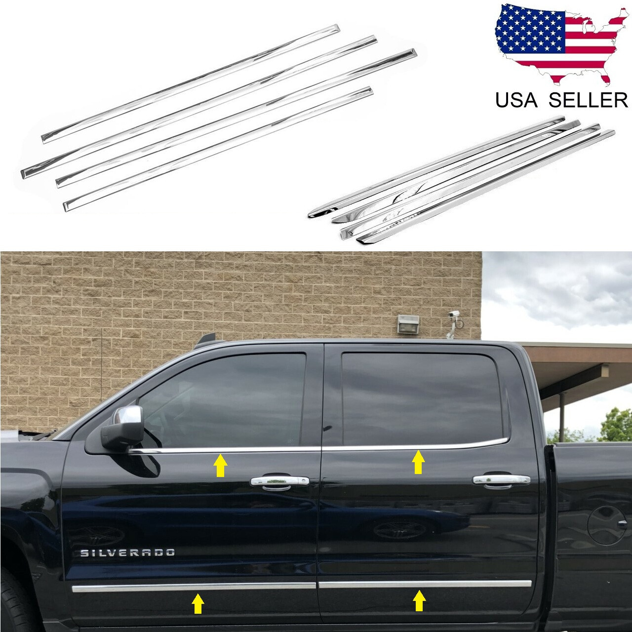 For 2014-2018 Chevy Silverado / Sierra 1500 Crew Cab Window Sills + Side Molding