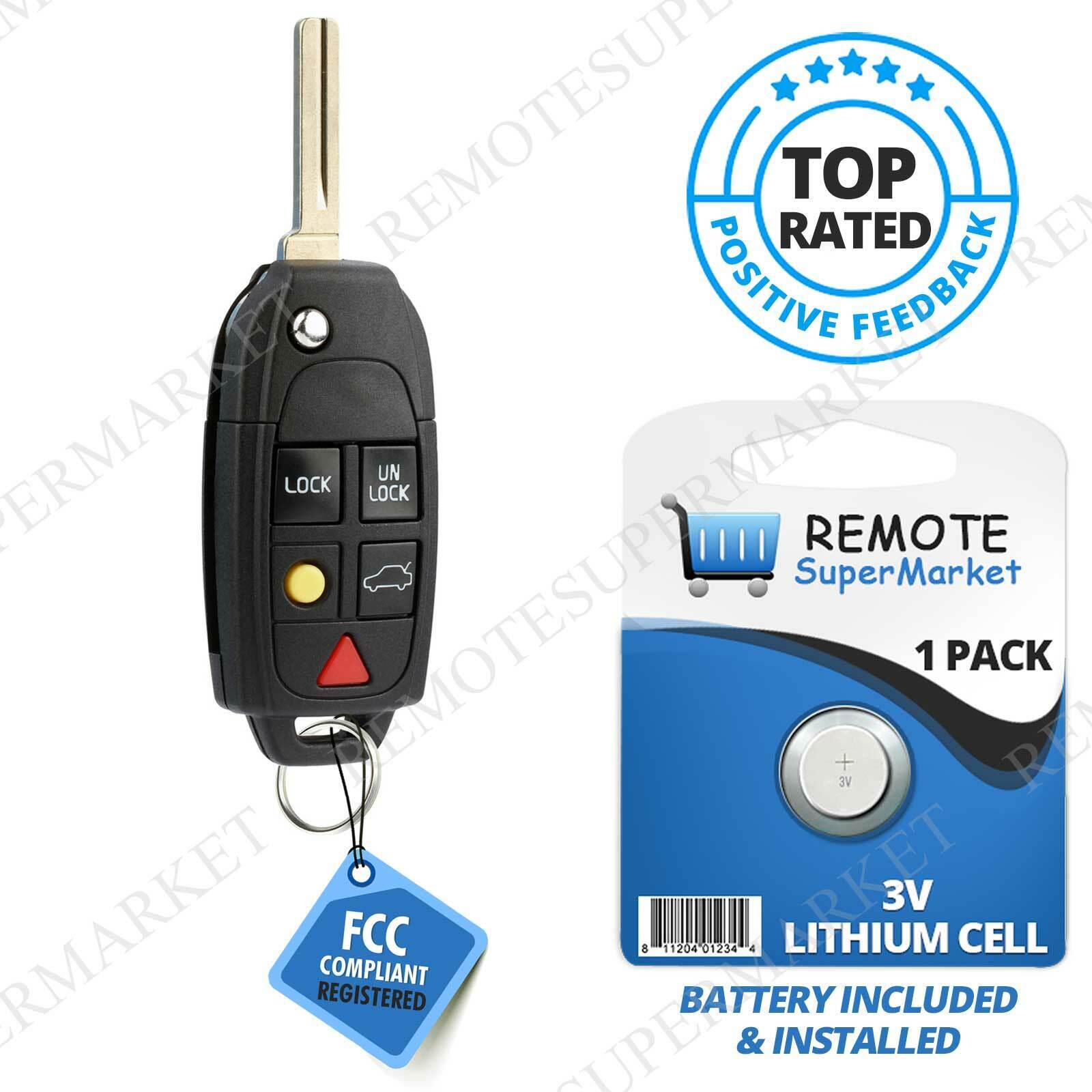 Replacement for Volvo 2004-2012 XC70 2004-2014 XC90 Remote Car Key Fob Entry