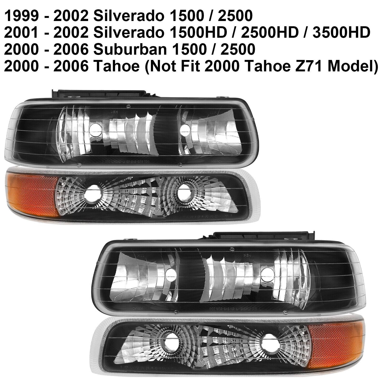 Headlights w/ Bumper Light For 99-02 Chevy Silverado 00-06 Tahoe Suburban L+ R