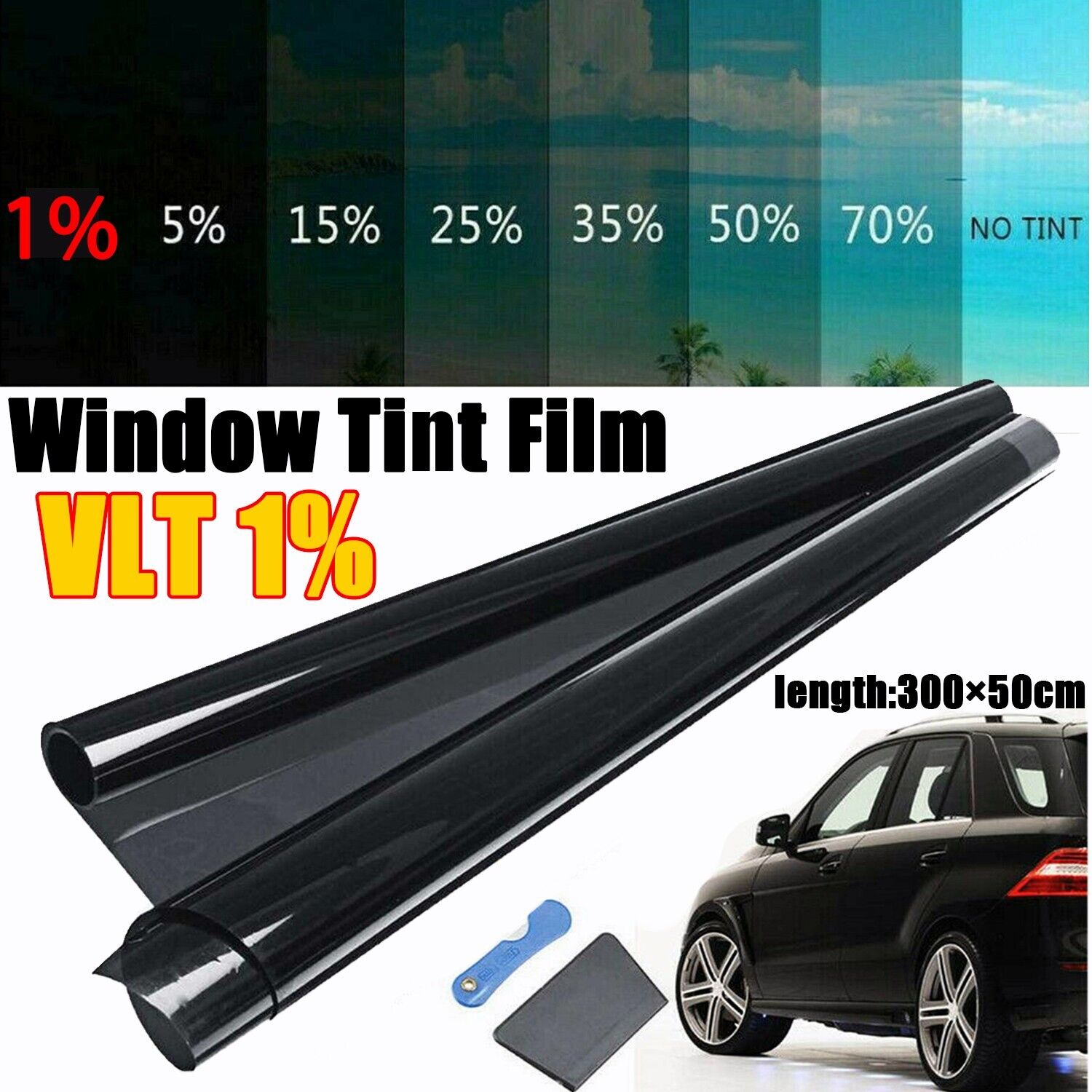 300CM Uncut Roll Window Tint Film 1% VLT 20\