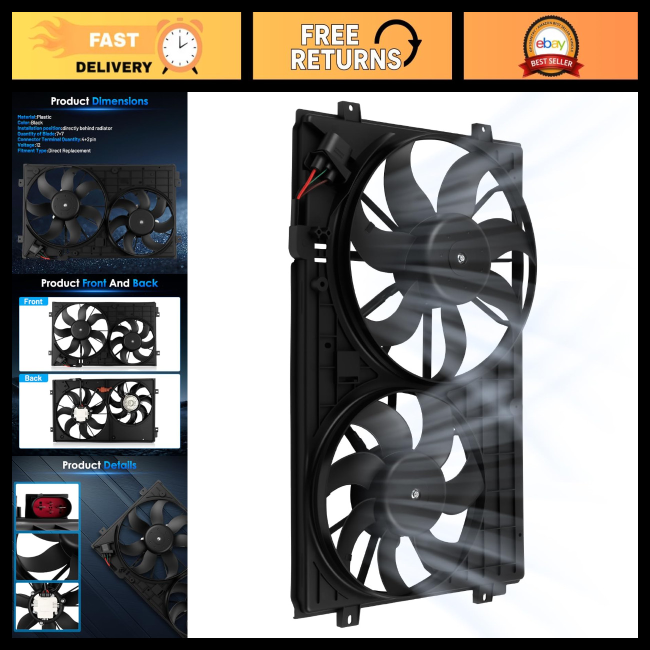 Radiator Cooling Fan Assembly for 2012-2019 Volkswagen Beetle - High Performance