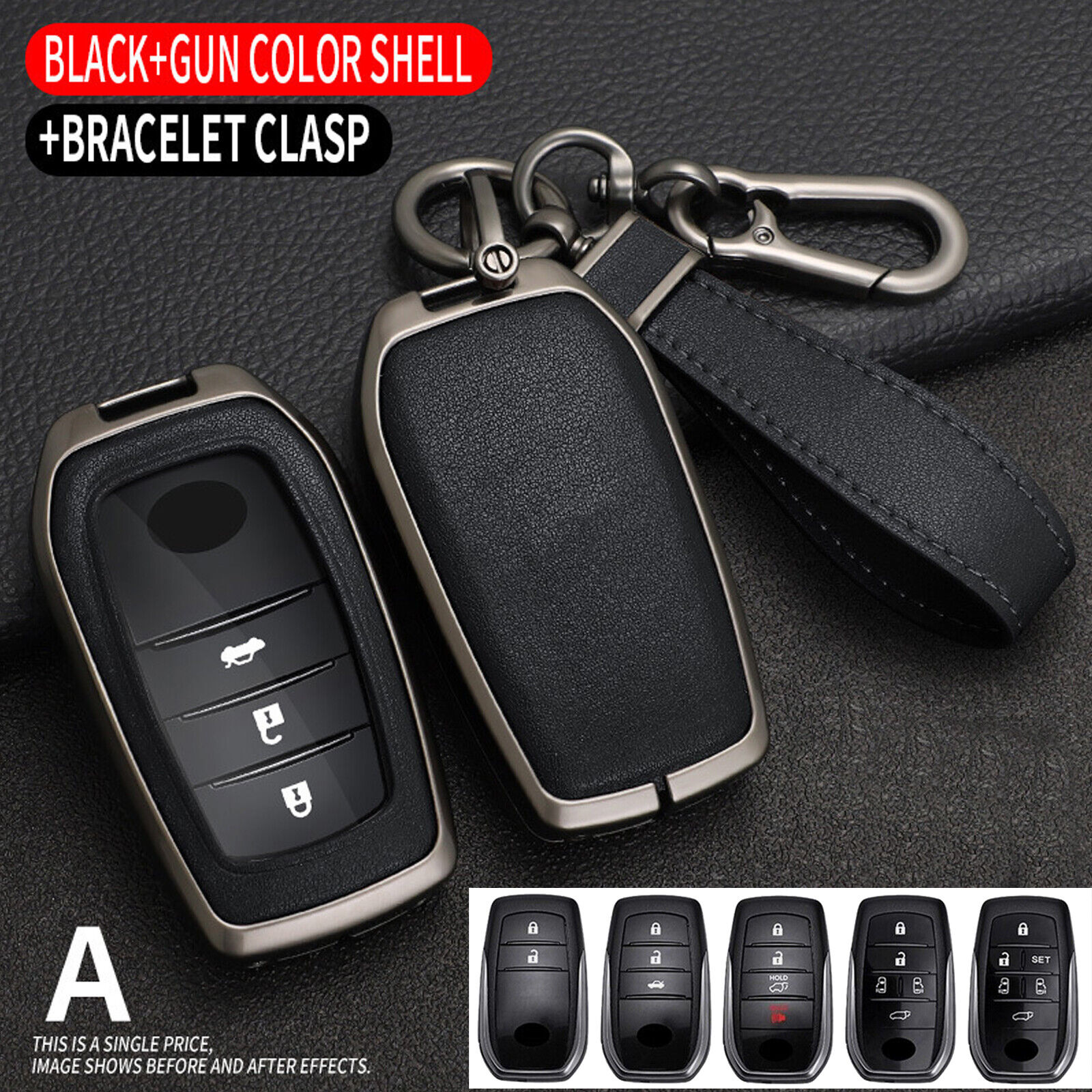 Zinc Alloy Leather Car Key Fob Cover Case For Toyota Prius Yaris Corolla Sienna