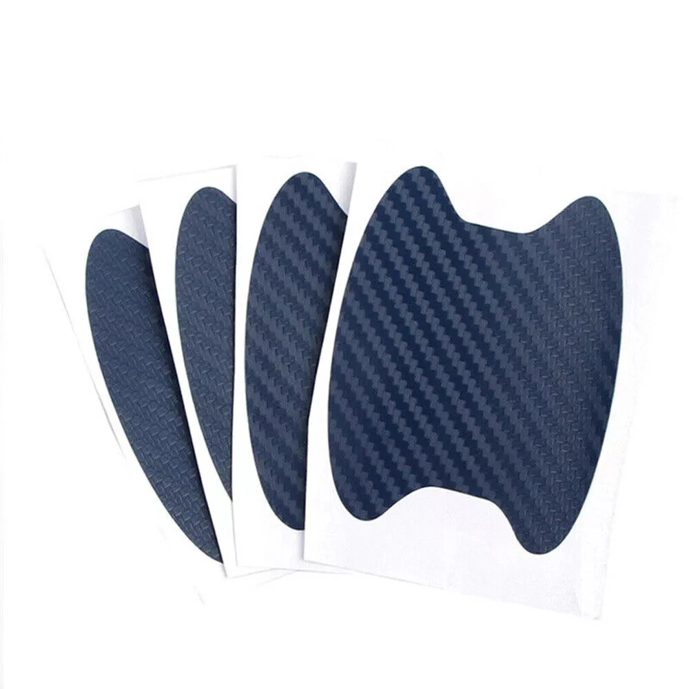 4PCS Blue Carbon Fiber Car Door Handle Anti-Scratch Protector Film Stickers