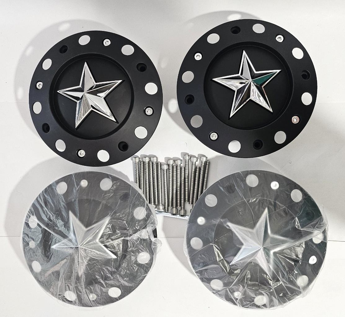 Set of 4 Wheel Center Cap 1000775 KMC XD Rockstar Matte Black Chome Star