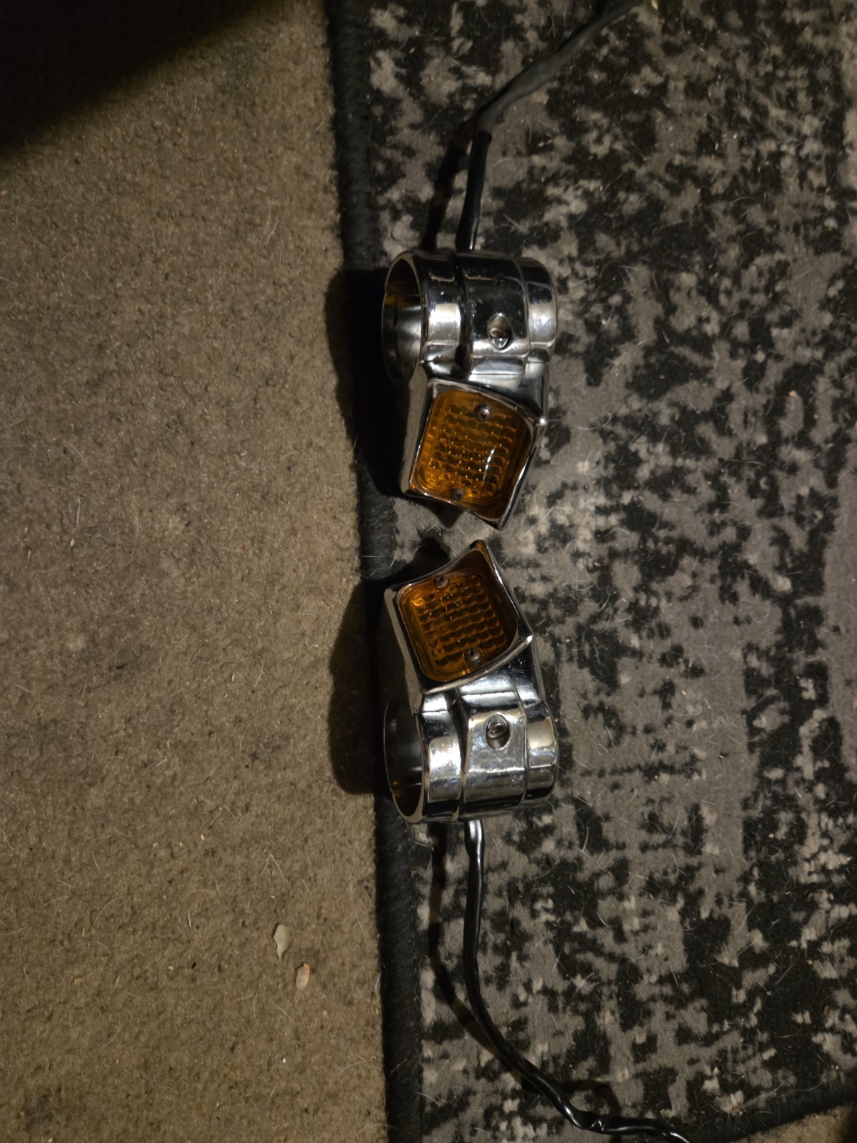 Vintage Chrome Square Deco Fork Mount Turn Signals Marker Lights Custom Chopper