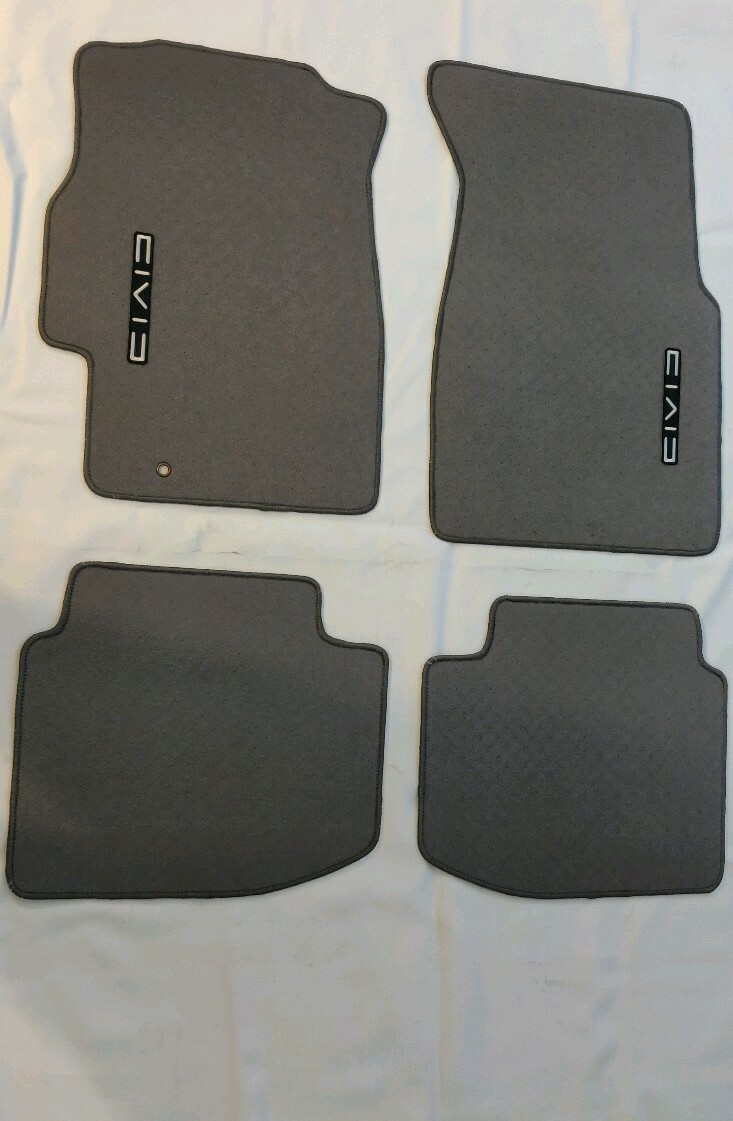 Fit Honda Civic 1996-2000 4Dr/2Dr Floor Mats Gray W/Emblem  2 (Nylon)