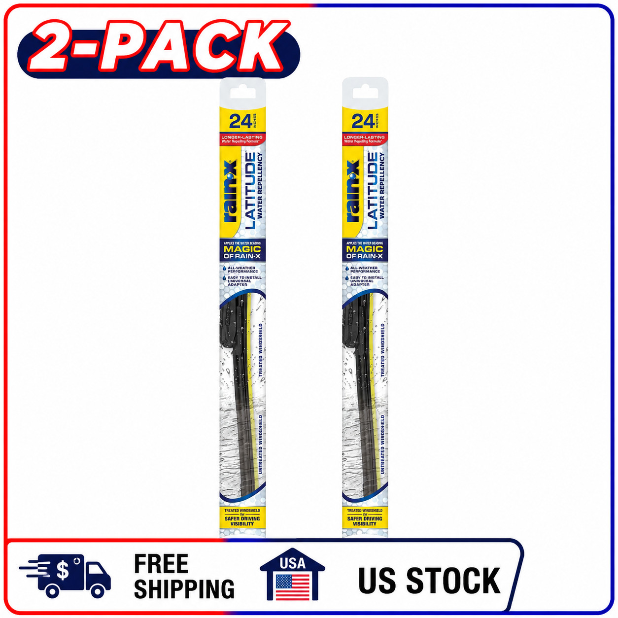 2 Pack Rain-X Latitude Water Repellency 2-IN-1 Windshield Wiper Blade 24\