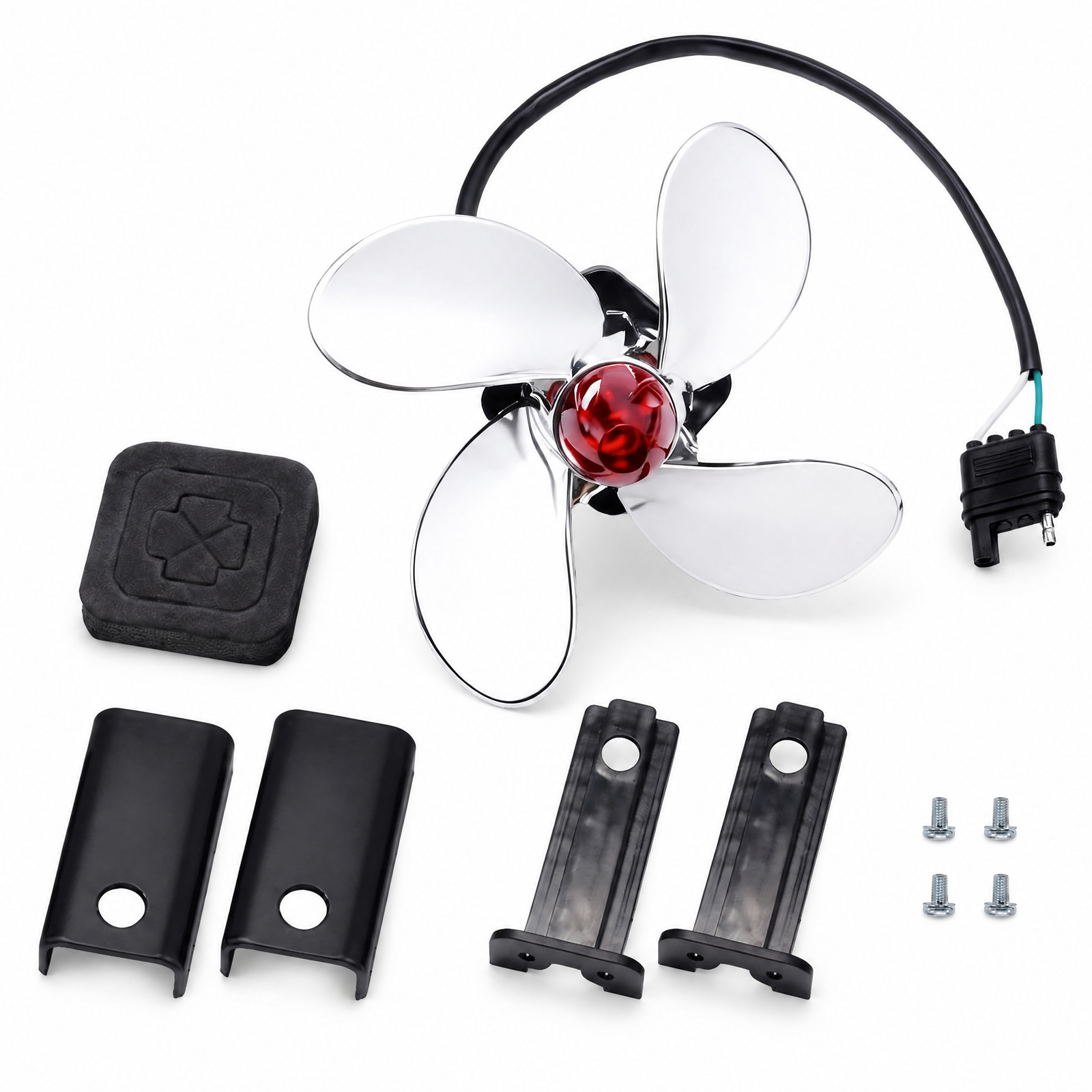 Spin Propeller Trailer Hitch Cover W/ LED Brake Light Chrome 2\