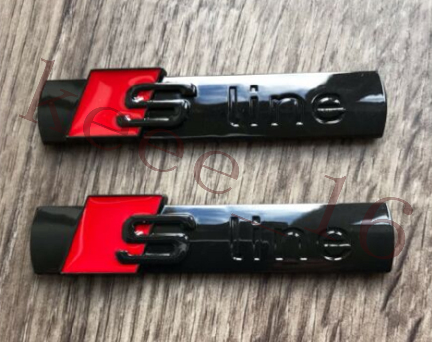 2x for Audi S-Line Gloss Black Badge Emblem 3D A3 A4 A5 A6 A7 Q5 TT Side Fender