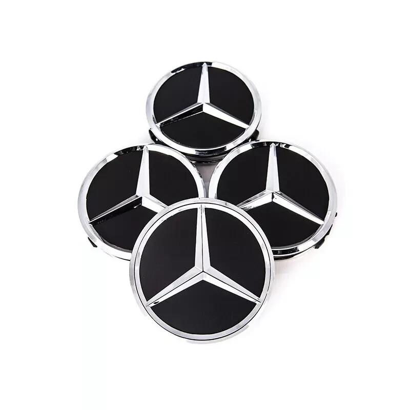 4PCS set Mercedes-Benz Wheel Center Hub Caps 75mm Black Logo Badge Emblem