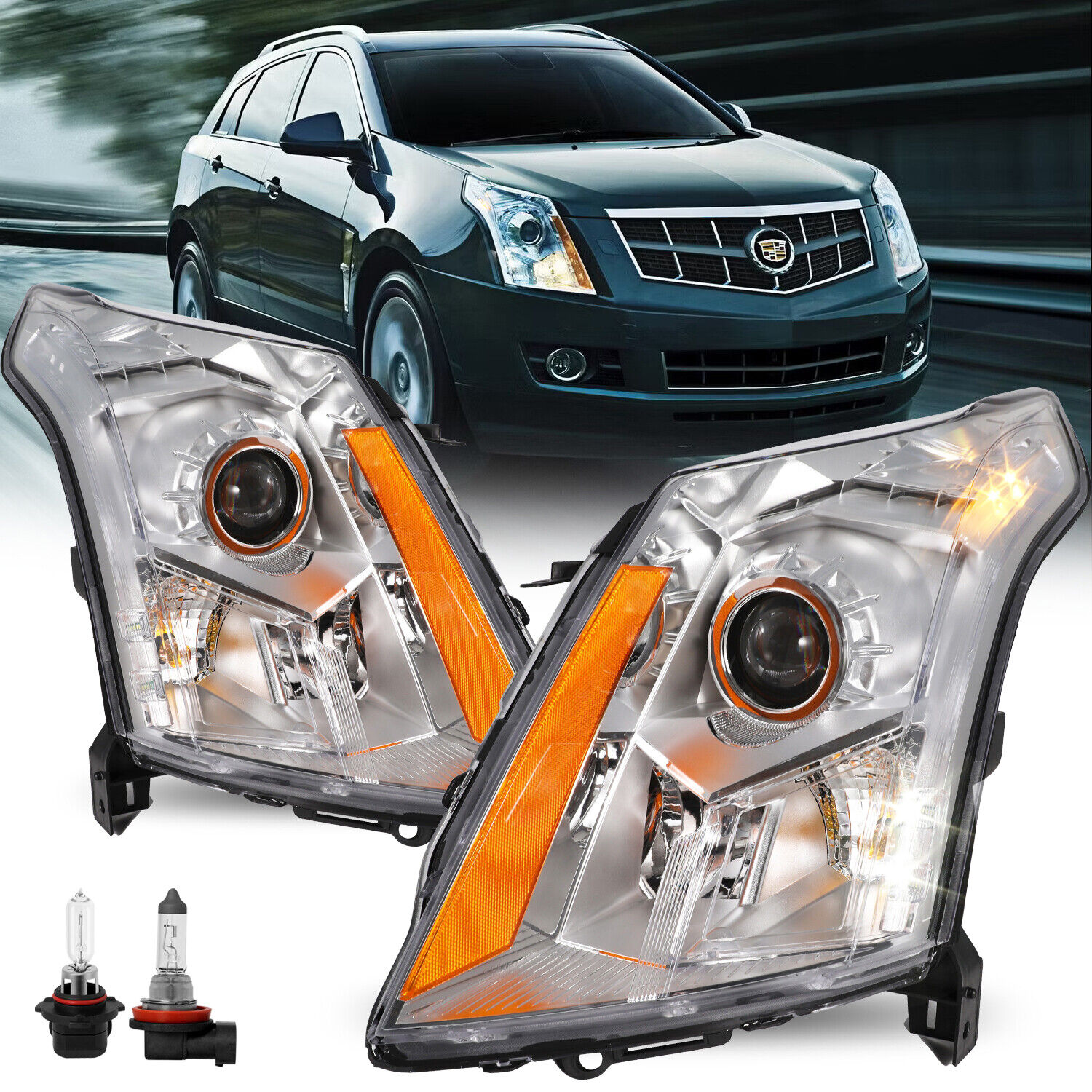 For 2010-2016 Cadillac SRX Luxury/Premium Projector Headlights LH+RH w/Bulbs