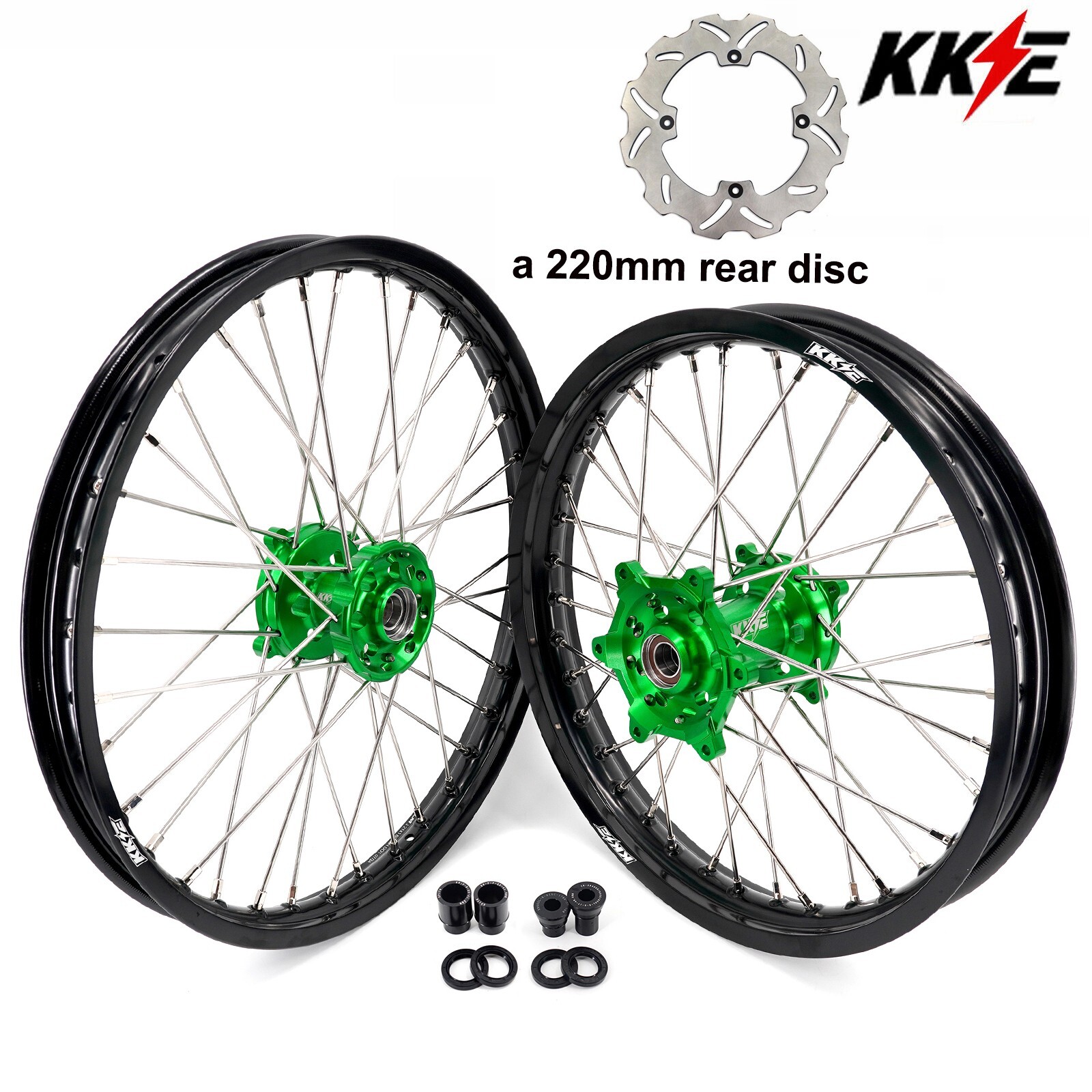 KKE 21/18 CNC Dirt Bike Wheels Rims for Kawasaki KX125 KX250 1993-2002 Rear Disc