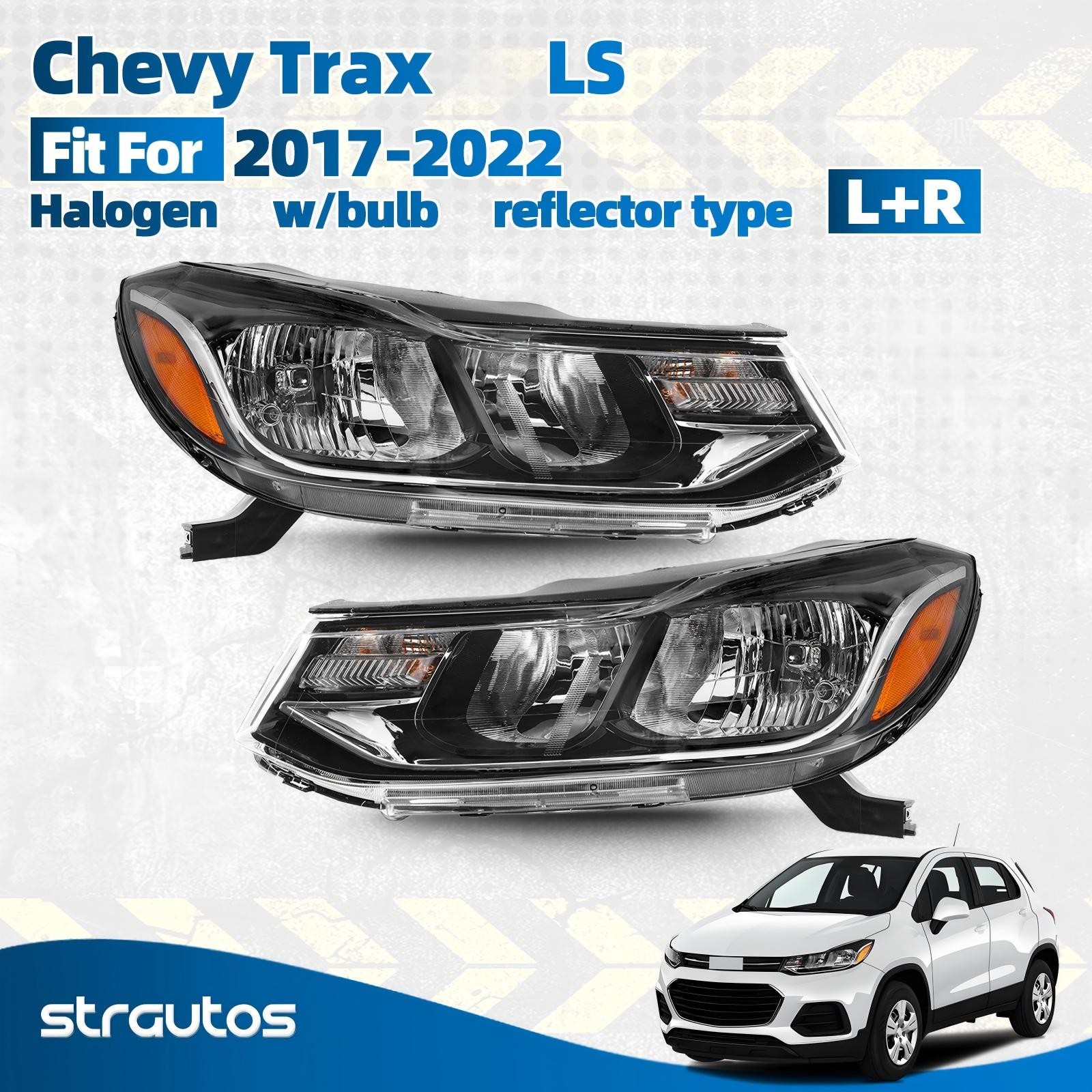For 2017-2022 Chevrolet Trax Halogen Chrome w/ BulbS Headlight Pair Right +Left