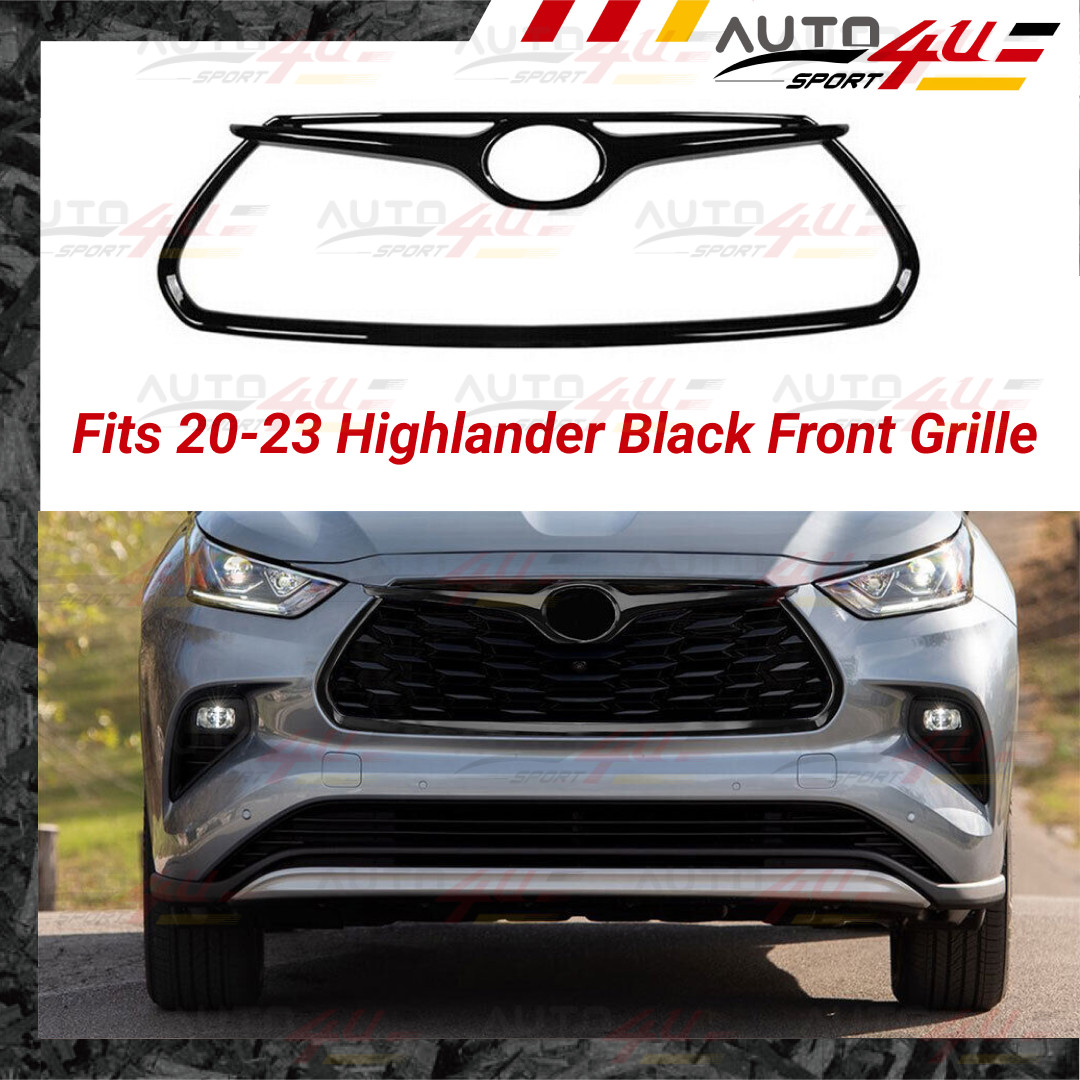 Fits 2020-23 Toyota Highlander Glossy Black Front Grille Trim Overlay Cover