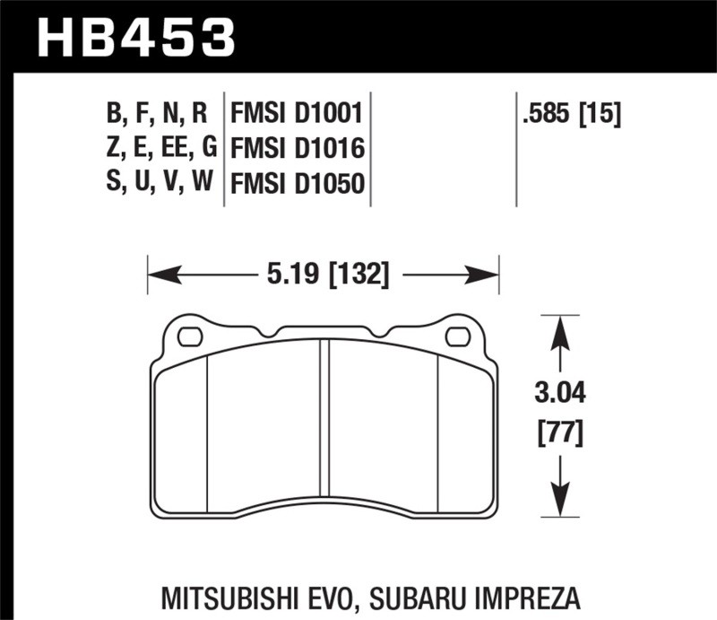 Fits Hawk Street HPS 5.0 Frt Brake Pad Brembo 03-06 Evo / 04-14 STI / 09-10 Evo