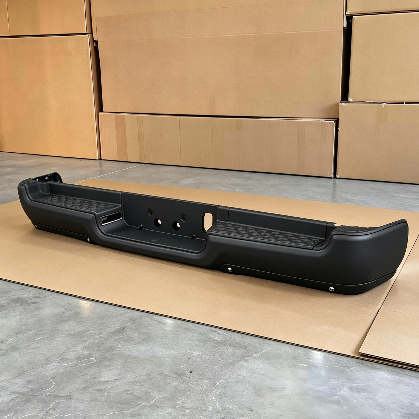 1-Piece Rear Bumper Assembly Fit 2019-2024 Dodge Ram 1500 w/ Sensor Holes