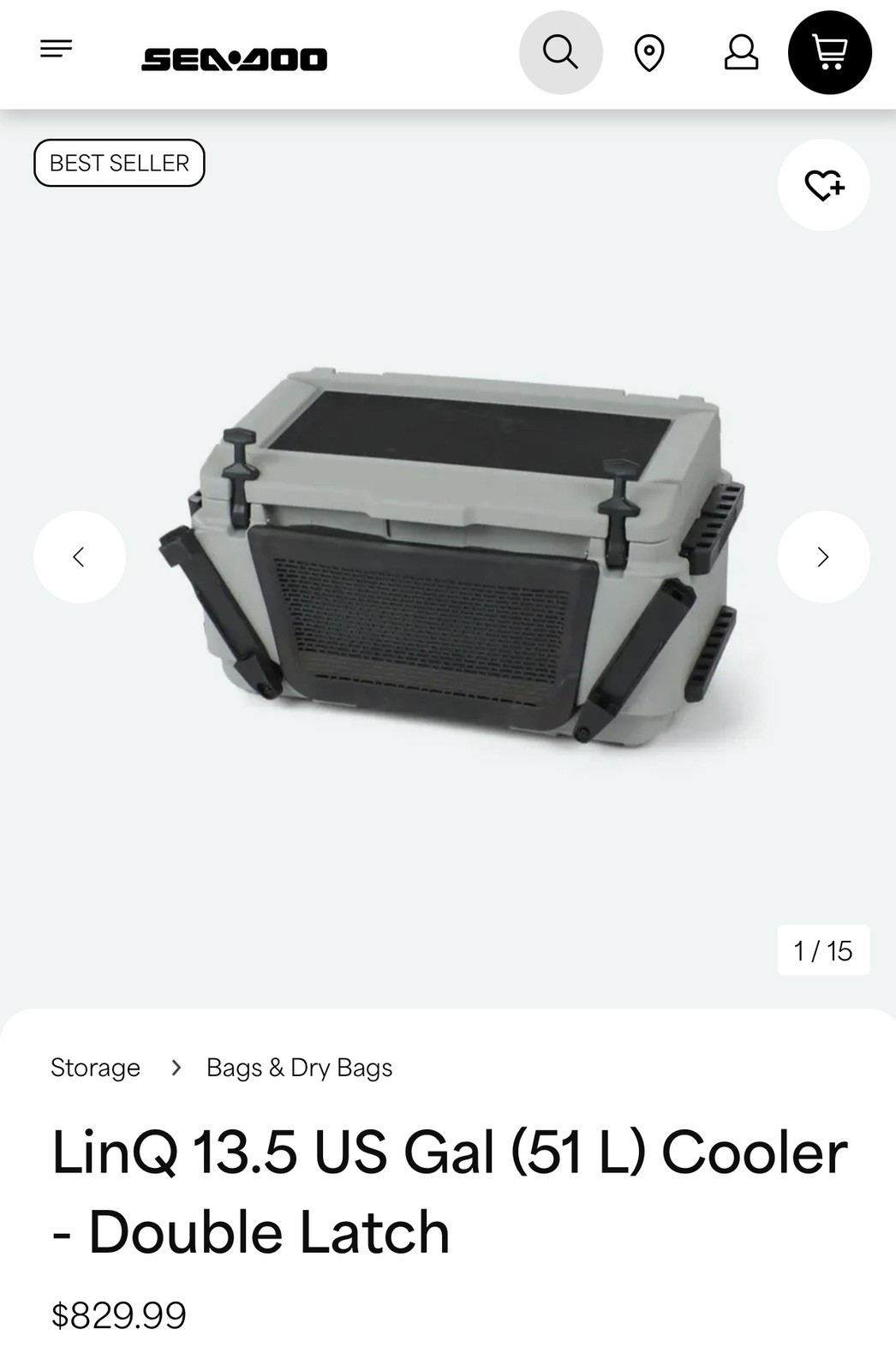 Sea-Doo New OEM LinQ 13.5 US Gal (51L) Cooler (Double Latch) 269801151 Sea-Doo New OEM LinQ 13.5 US Gal (51L) Cooler (Double Latch) 269801151