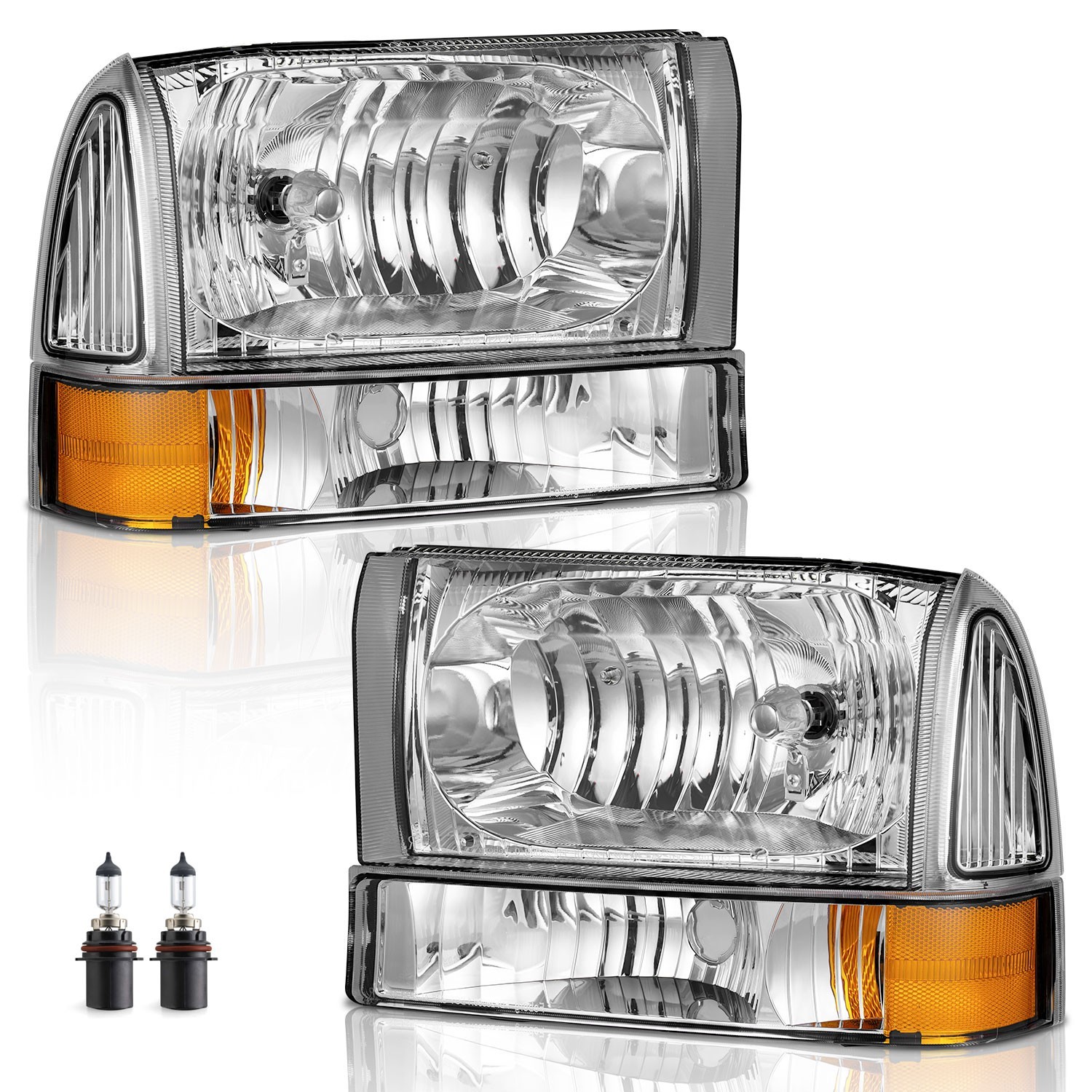 Pair Headlights For 1999-2004 Ford F250 F350 F450 Super Duty Excursion W/Bulbs Pair Headlights For 1999-2004 Ford F250 F350 F450 Super Duty Excursion W/Bulbs