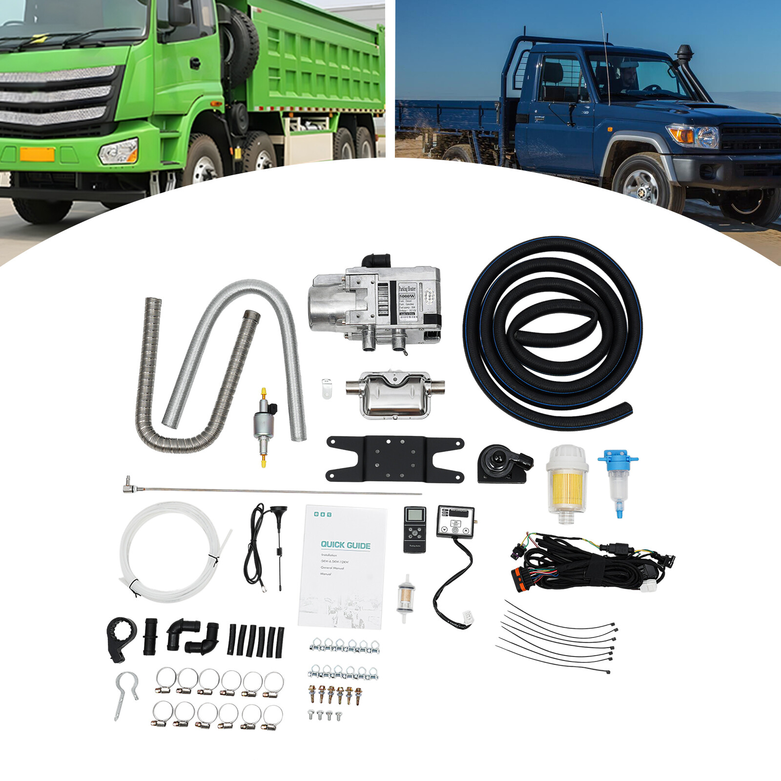 5000W 12V Diesel Water Heater Kit For RV Cars Heat Conduction Coolant Heating US