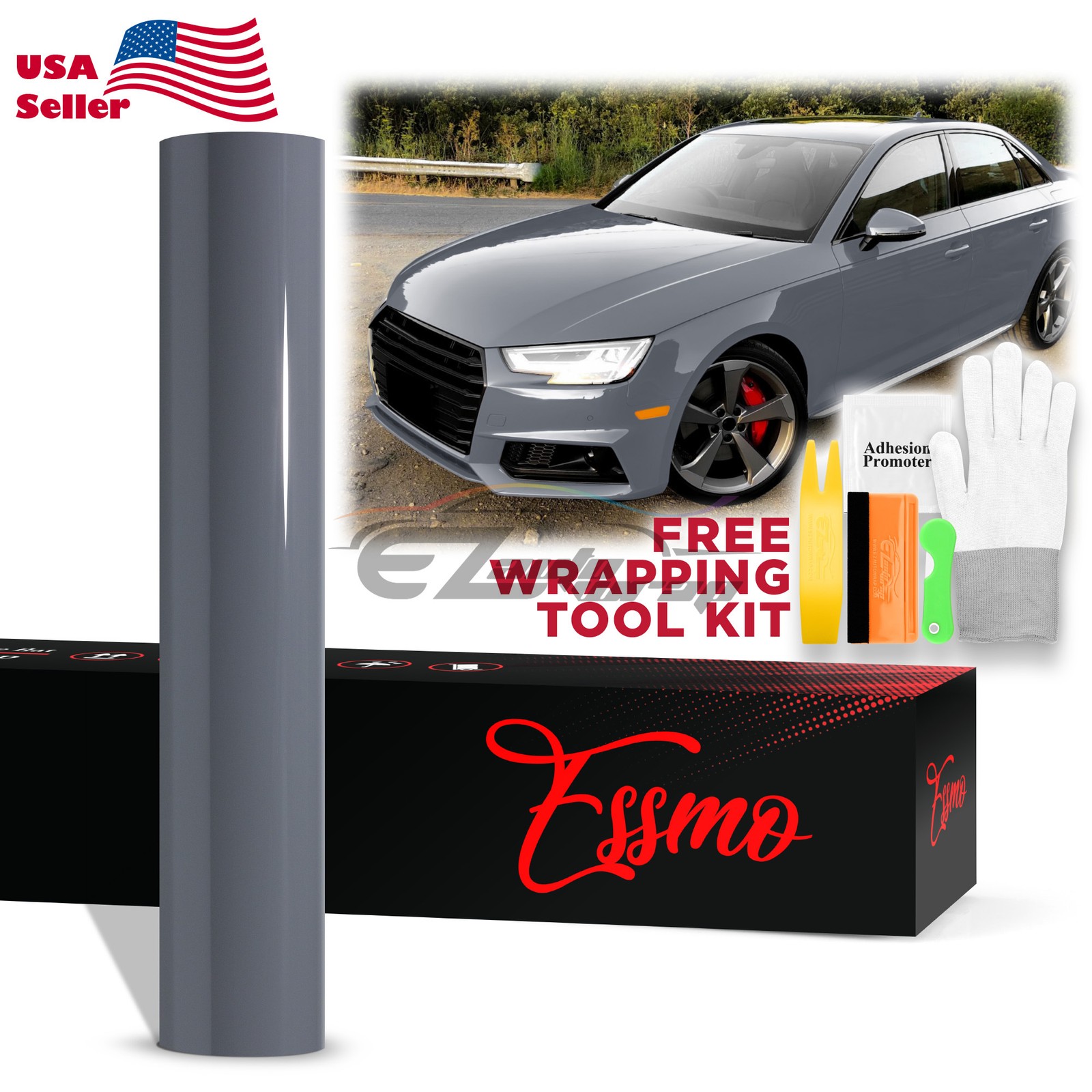 ESSMO PET Super Gloss Dark Nardo Gray Vehicle Vinyl Wrap Decal Glossy Like Paint